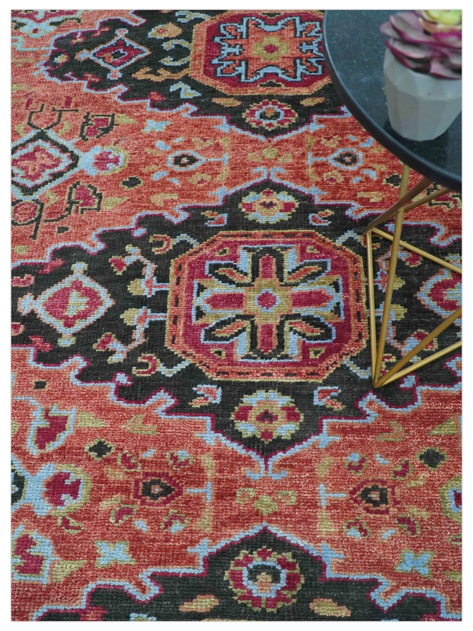 Custom Made Rust And Black Traditional Medallions Design Hand Knotted Wool Rug - Image 3