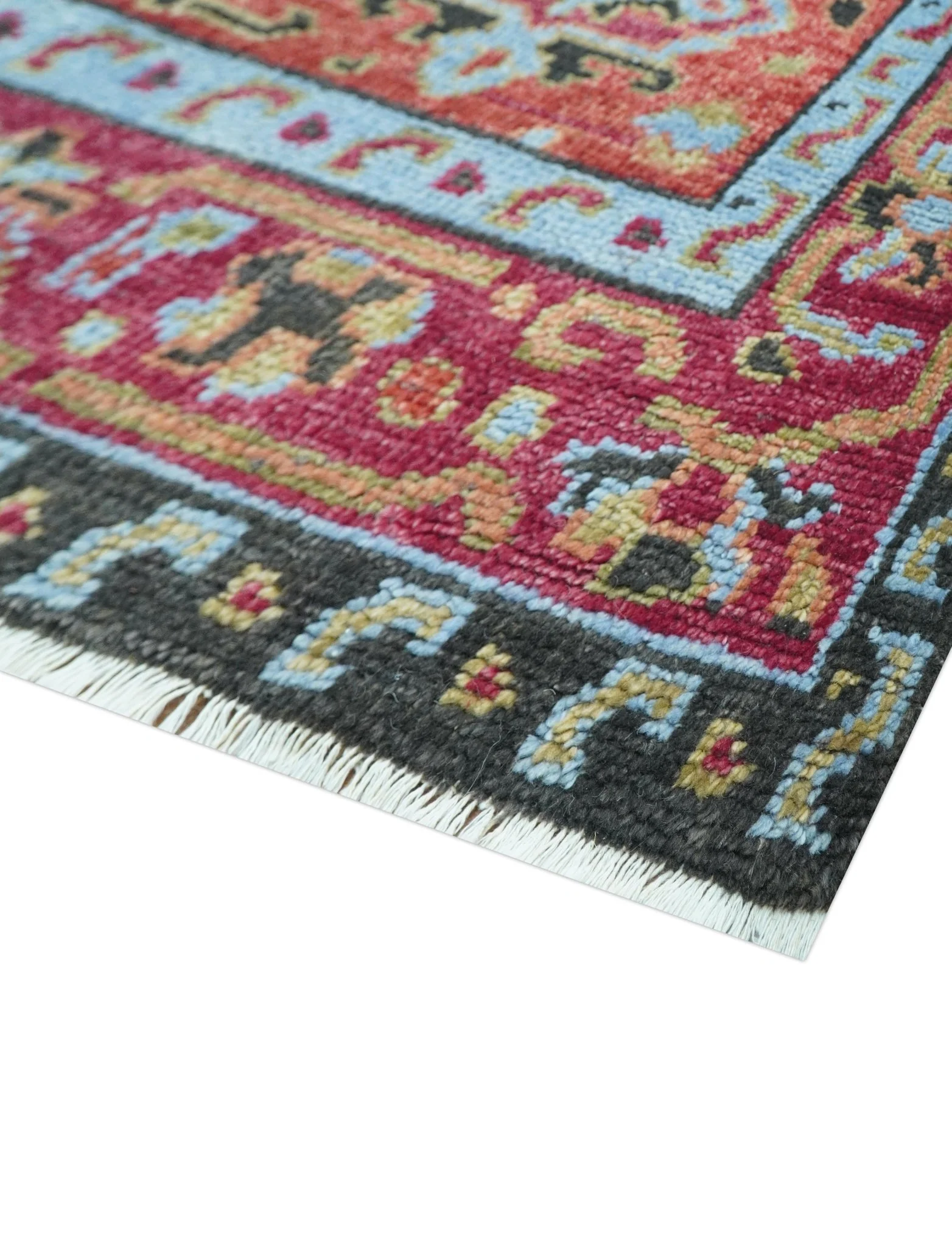 Custom Made Rust And Black Traditional Medallions Design Hand Knotted Wool Rug - Image 5