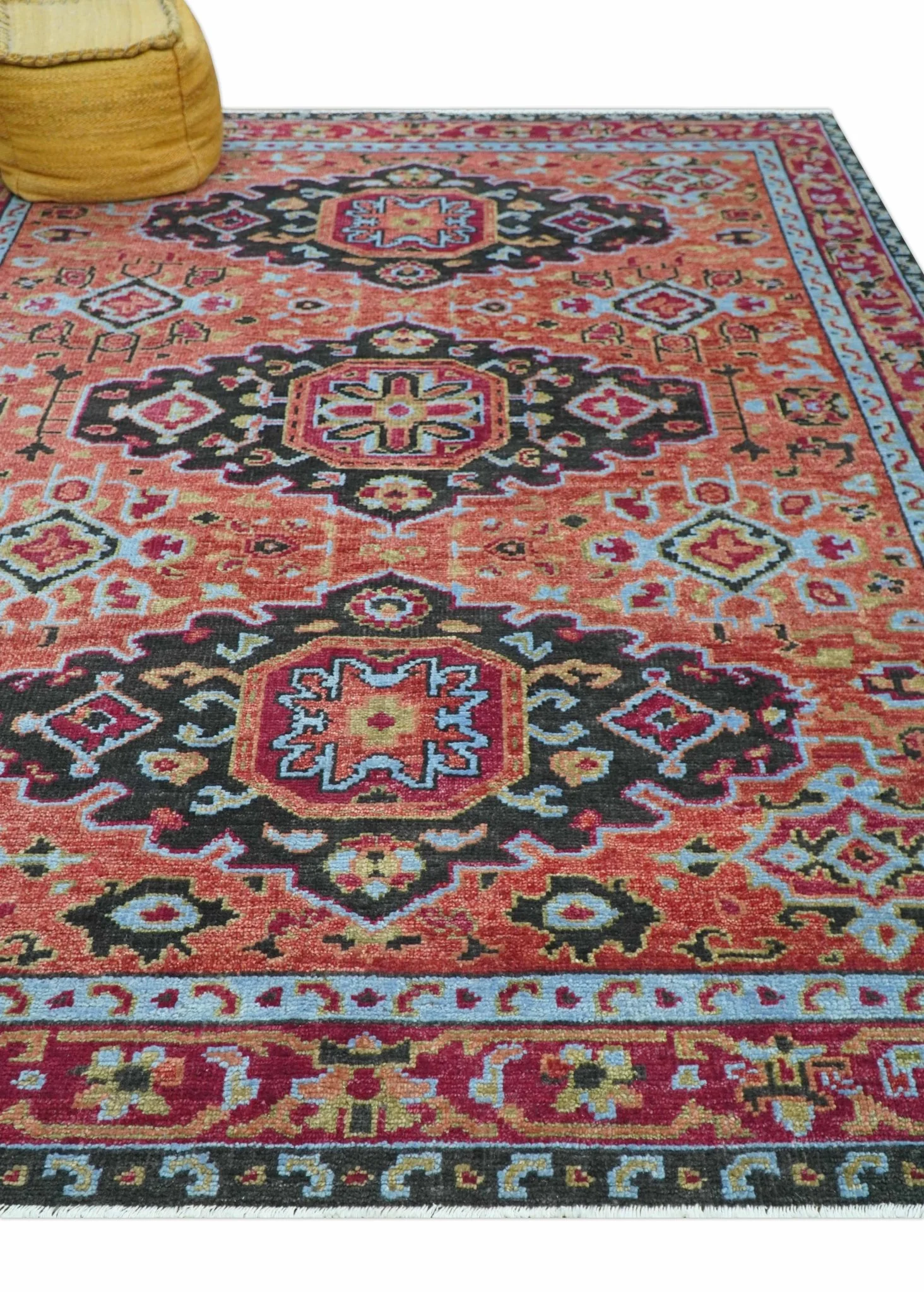 Custom Made Rust And Black Traditional Medallions Design Hand Knotted Wool Rug - Image 9