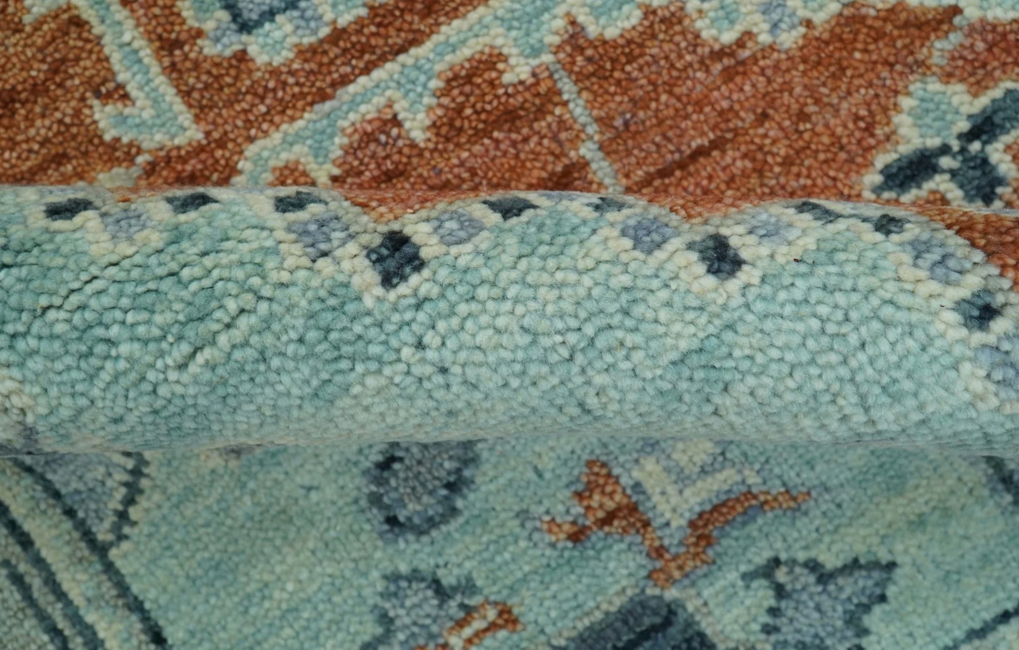 Custom Made Rust And Blue Traditional Serapi Design Hand Knotted Wool Rug - Image 10