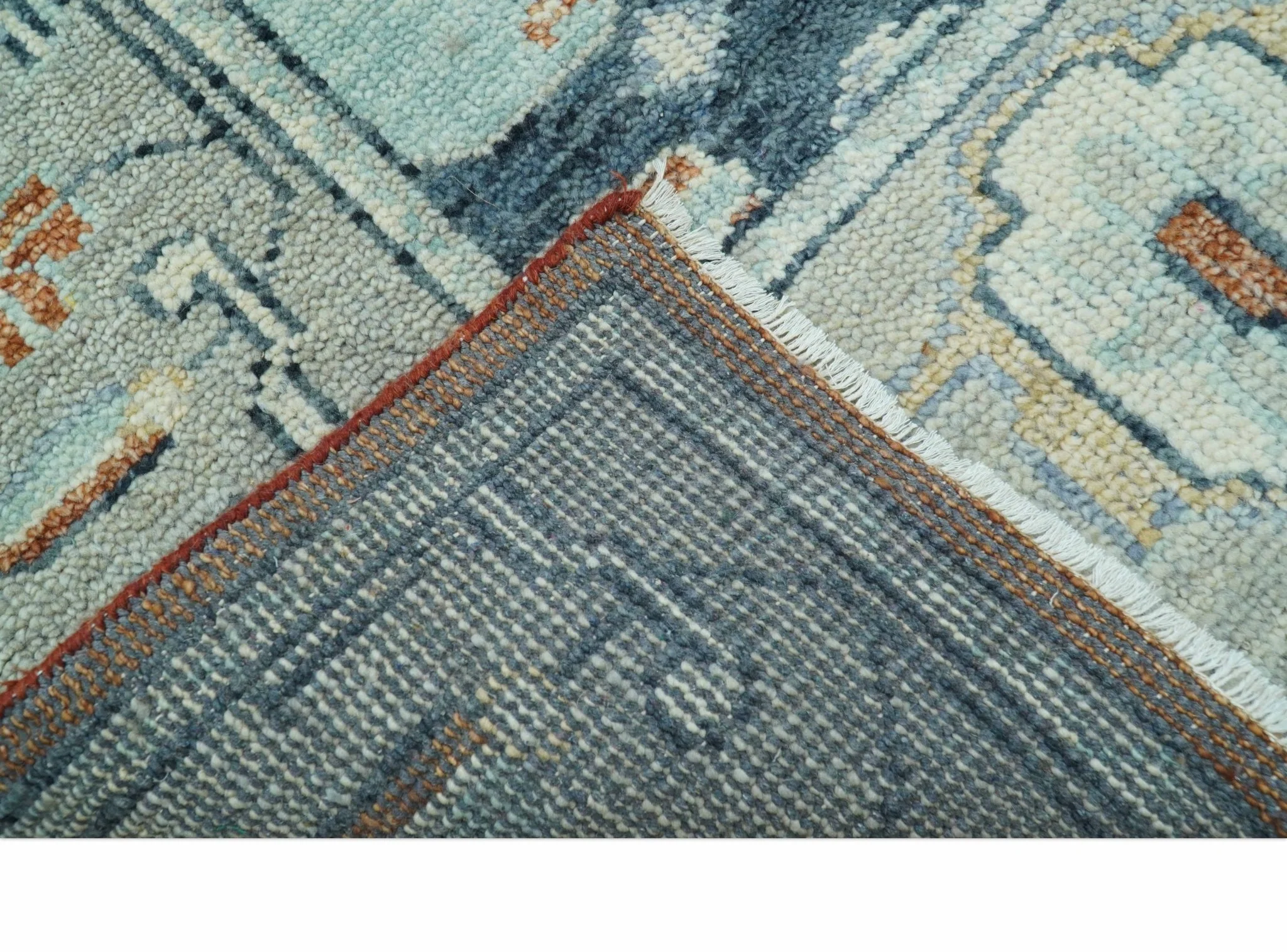 Custom Made Rust And Blue Traditional Serapi Design Hand Knotted Wool Rug - Image 6