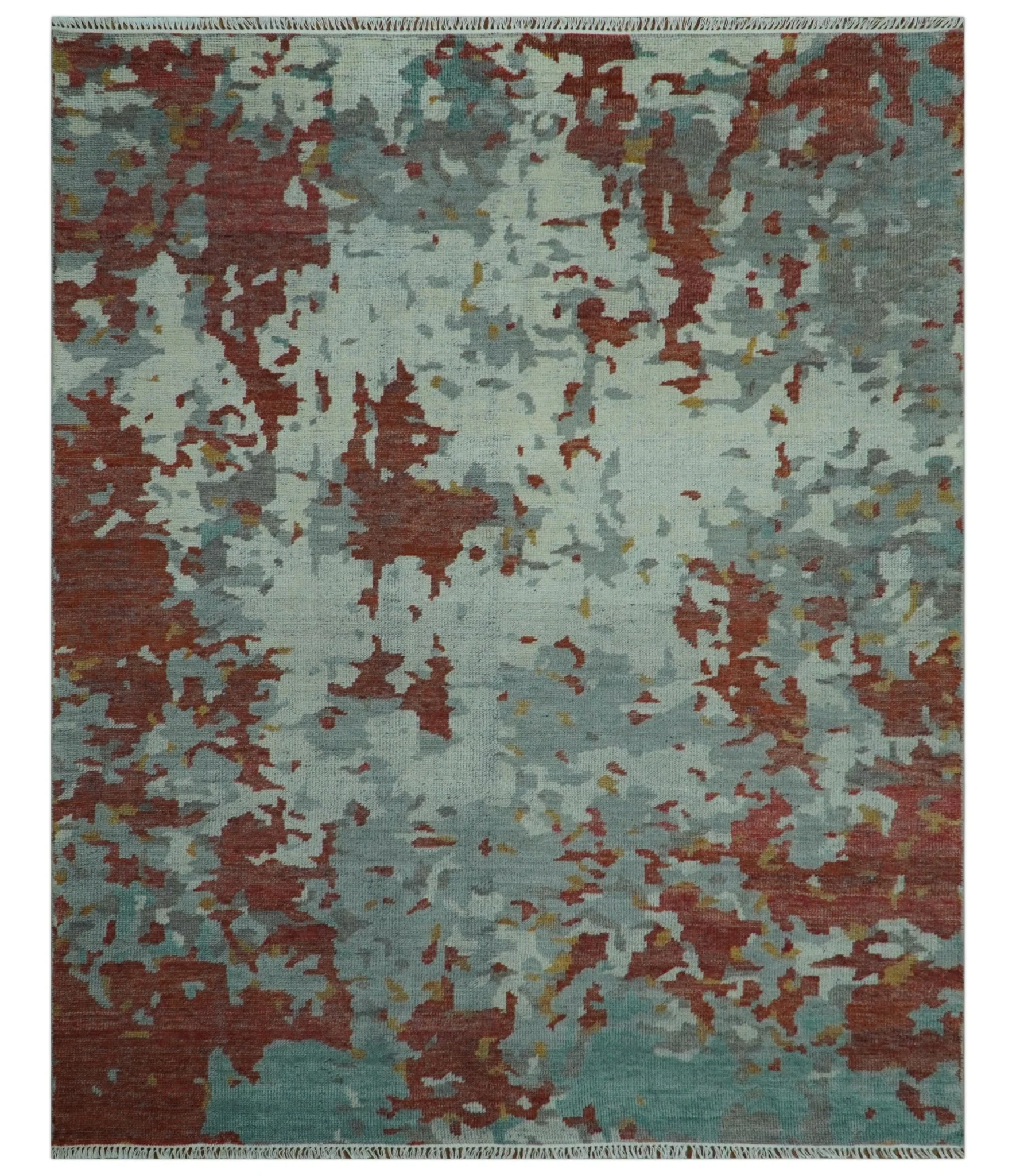 Custom Made Rust And Gray Modern Abstract Design Hand knotted Wool Area Rug - Image 10