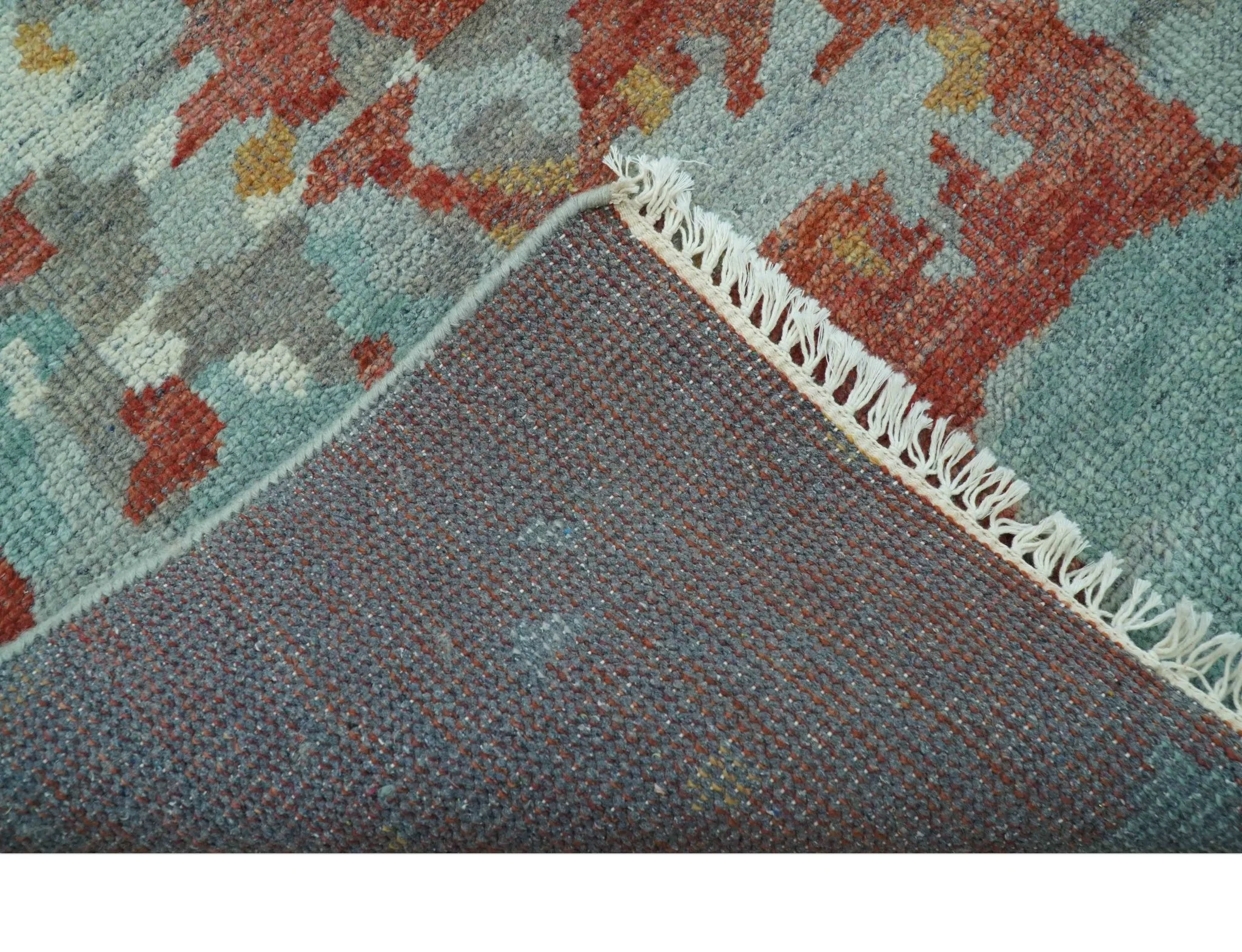 Custom Made Rust And Gray Modern Abstract Design Hand knotted Wool Area Rug - Image 5