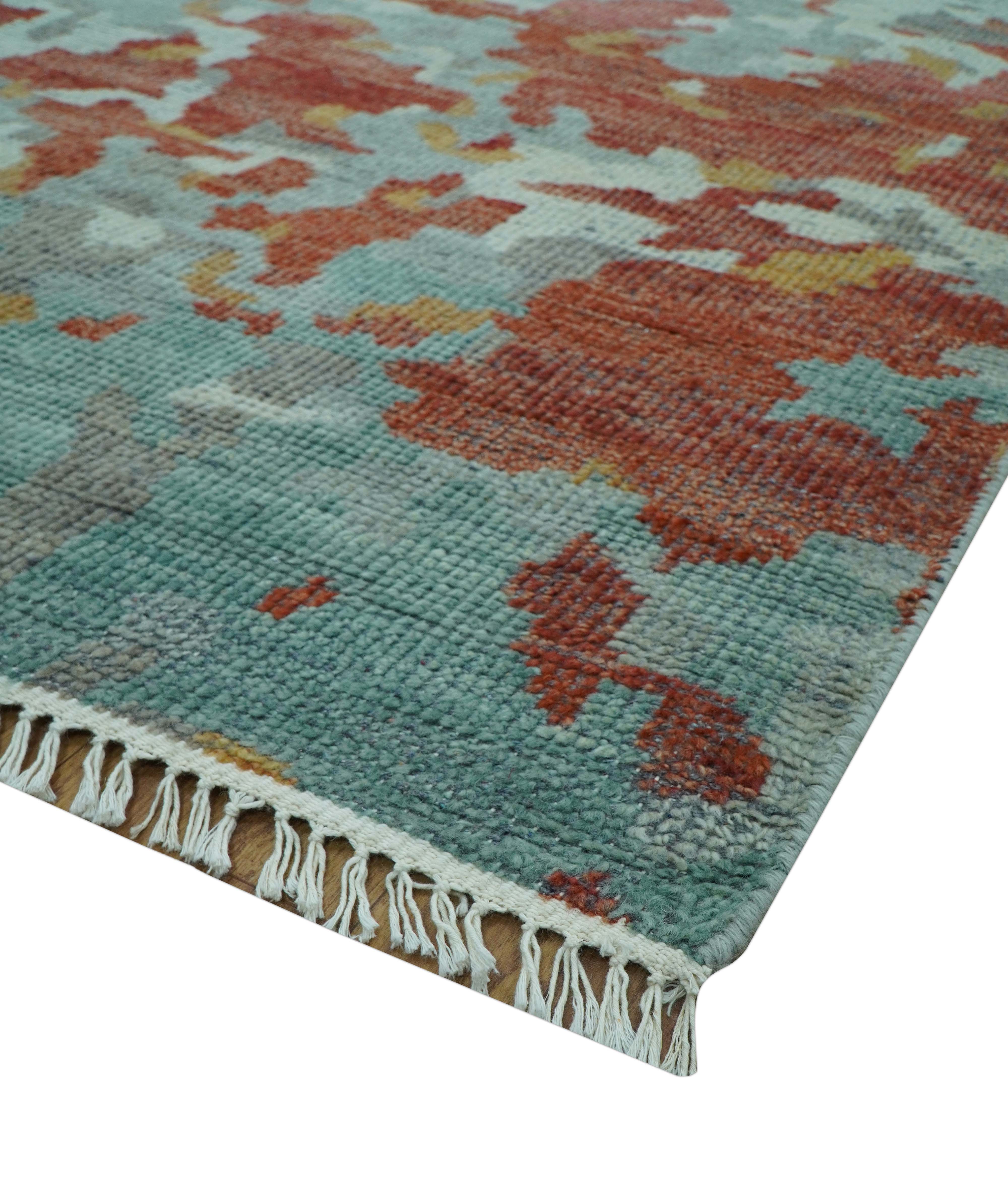 Custom Made Rust And Gray Modern Abstract Design Hand knotted Wool Area Rug - Image 9