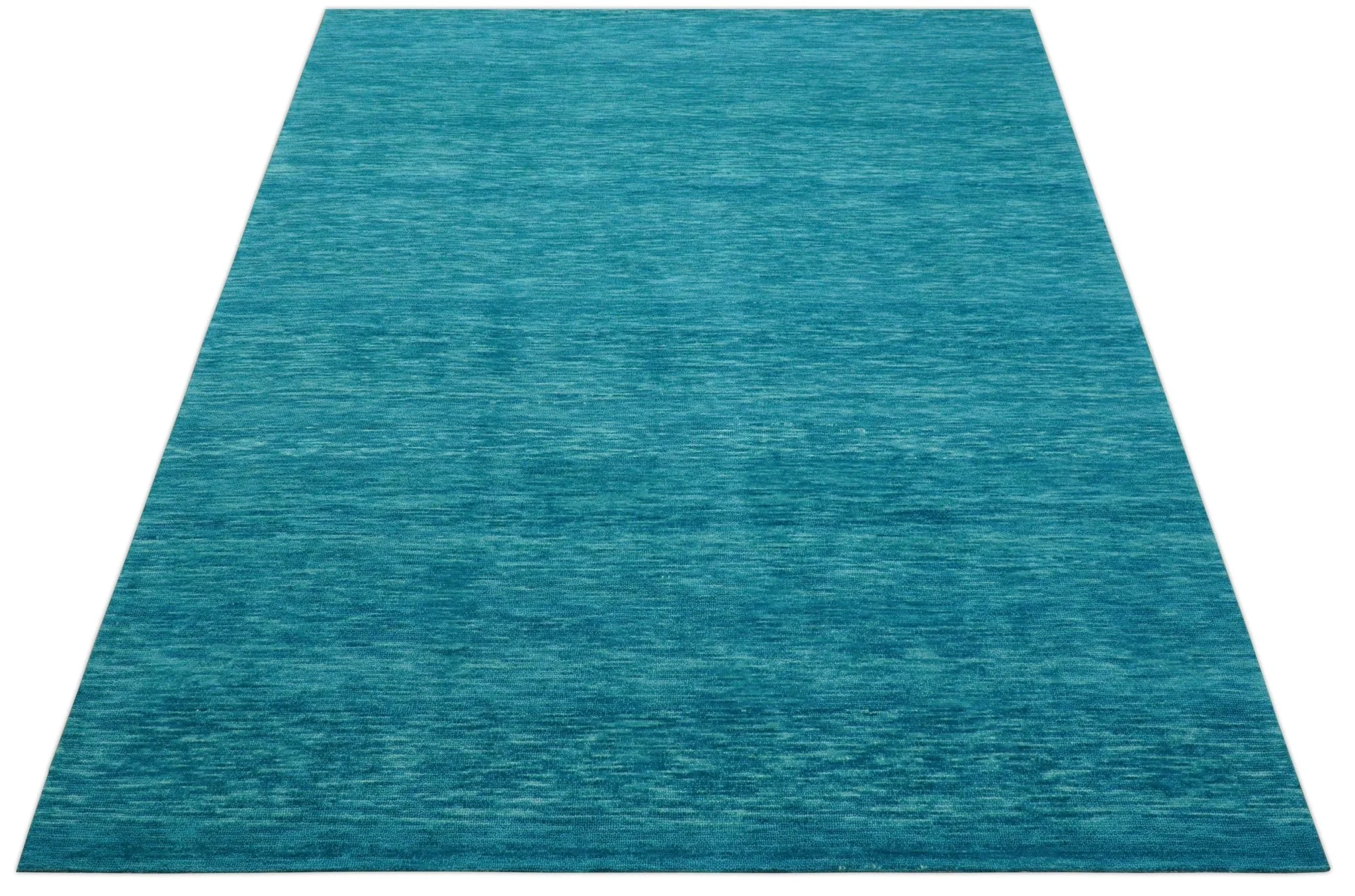 Trident Custom Made Solid Modern Blue Hand Tufted Wool Area Rug - Image 11