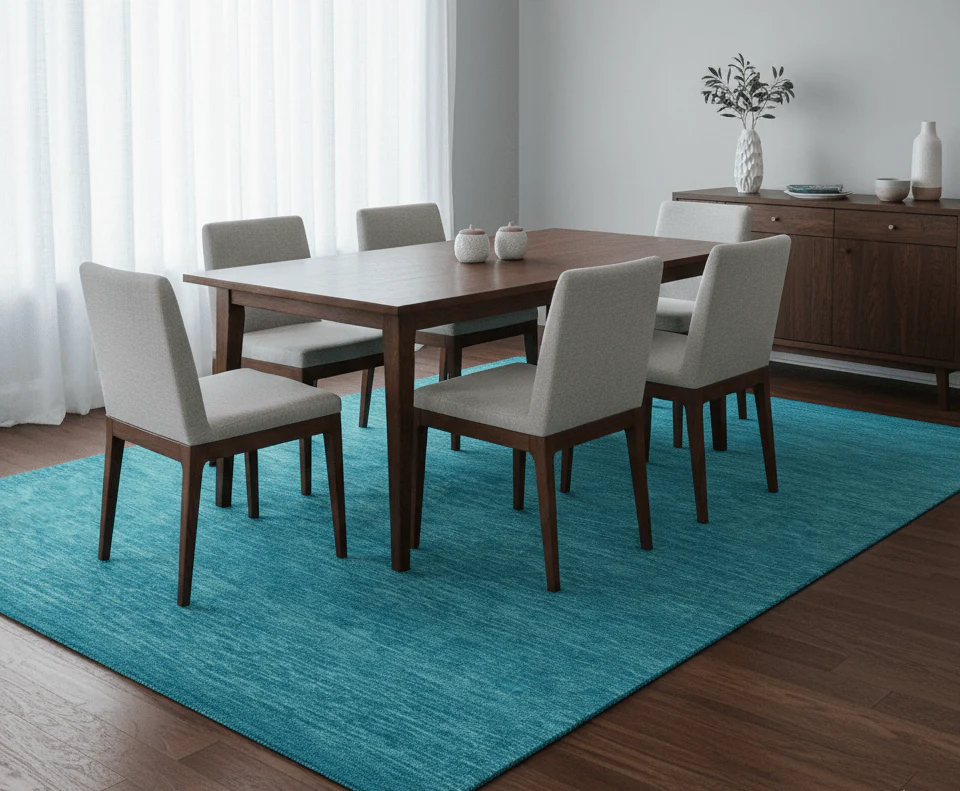 Trident Custom Made Solid Modern Blue Hand Tufted Wool Area Rug - Image 2