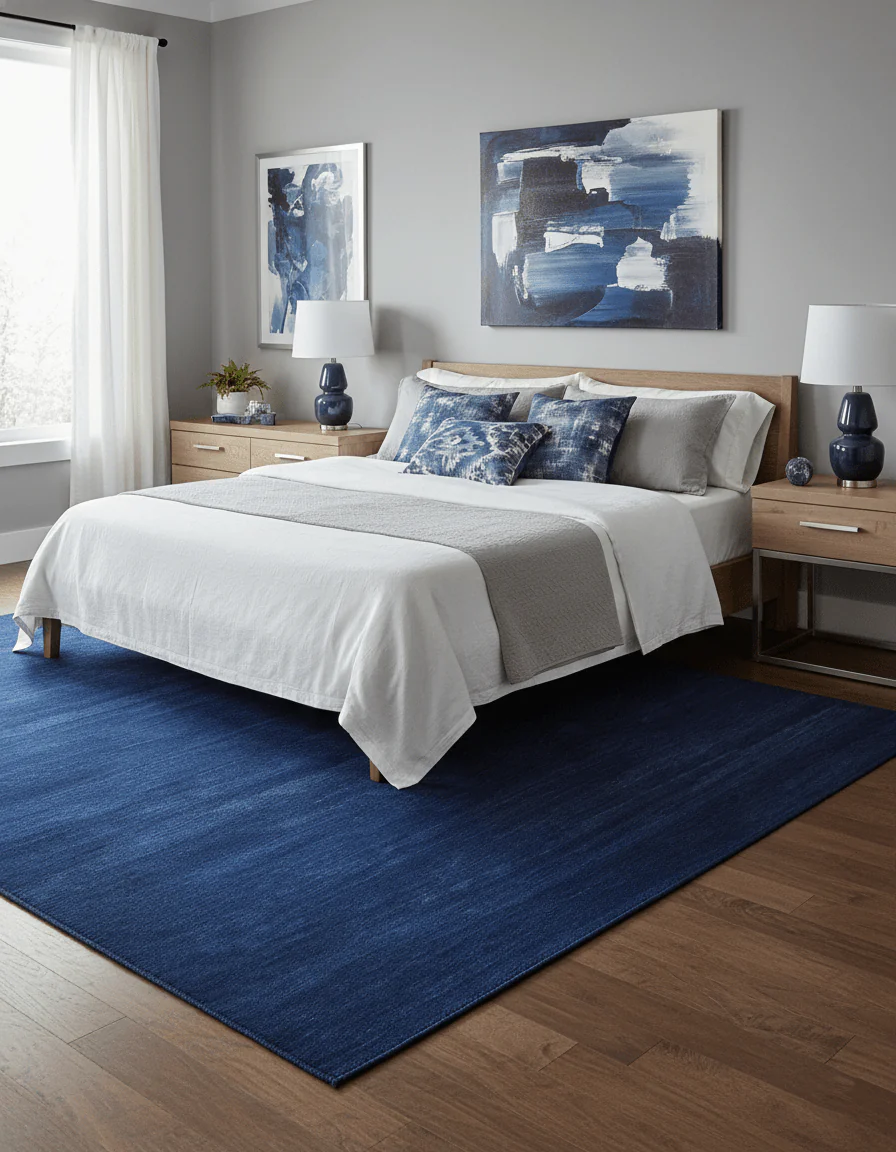 Custom Made Solid Modern Blue Hand Tufted thick Wool Area Rug - Image 2