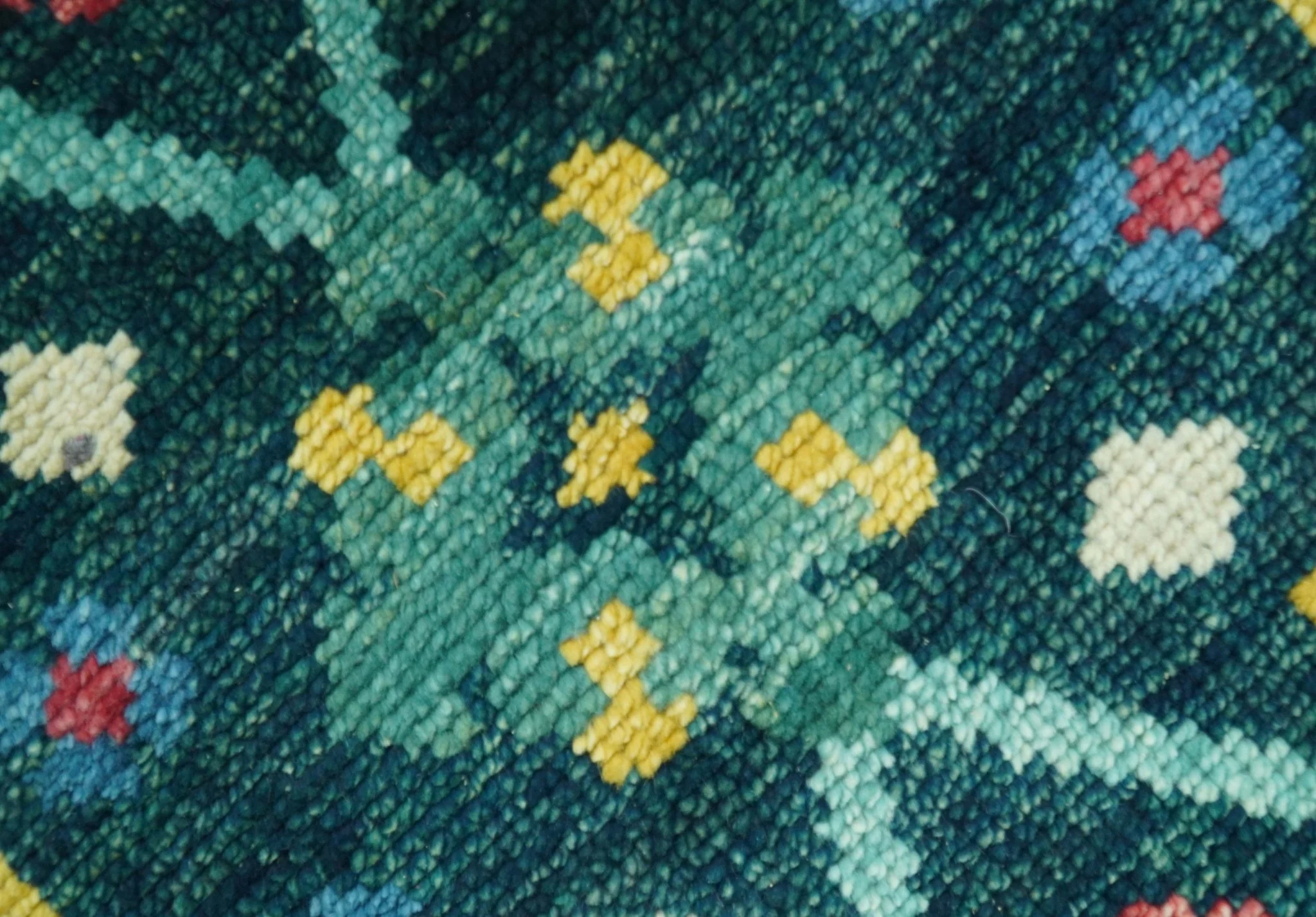 Custom Made Teal And Mustard Traditional Floral Motifs Hand Knotted Wool Rug - Image 9