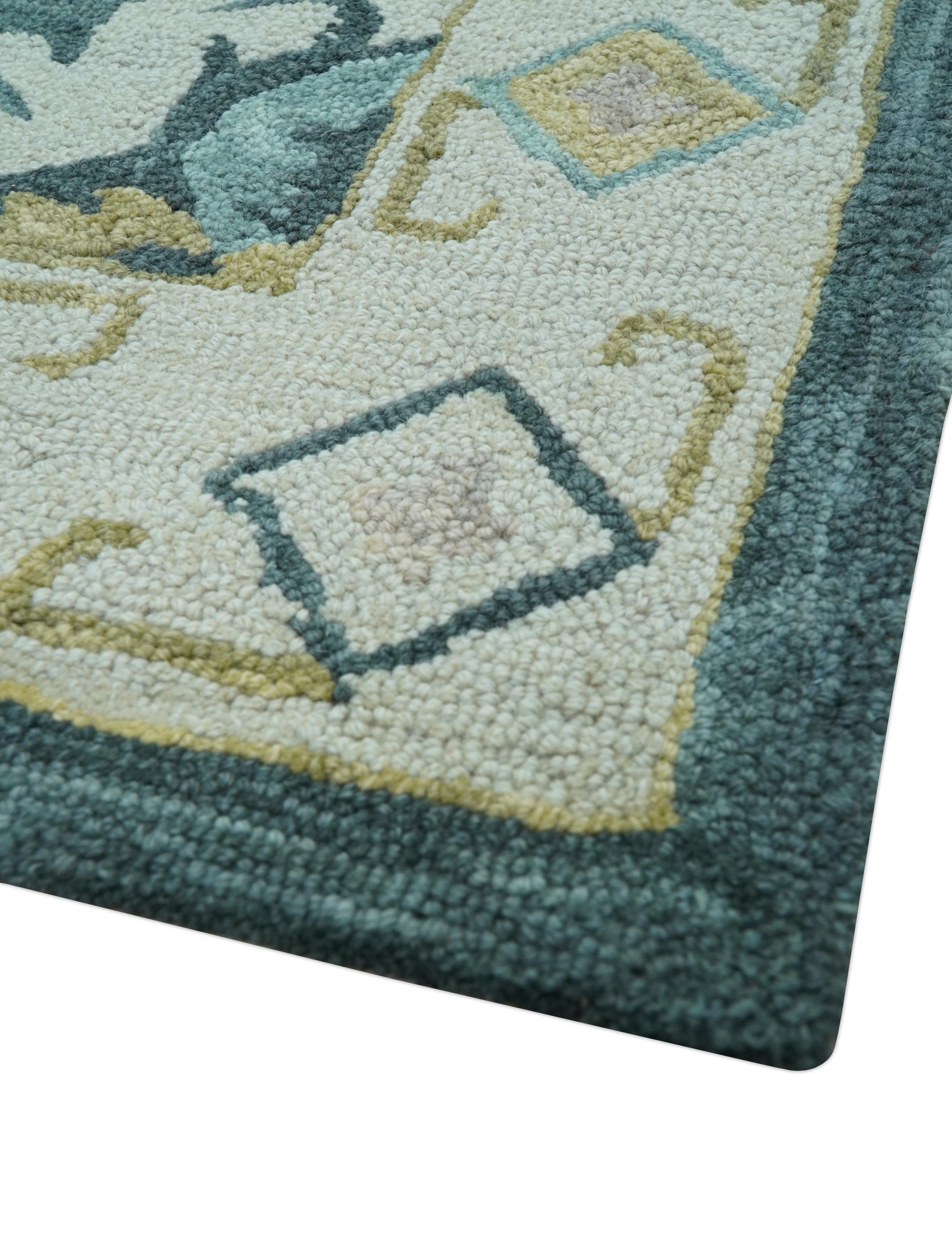 Taj Custom Made Teal Traditional Design Hand Tufted Wool Rug - Image 3