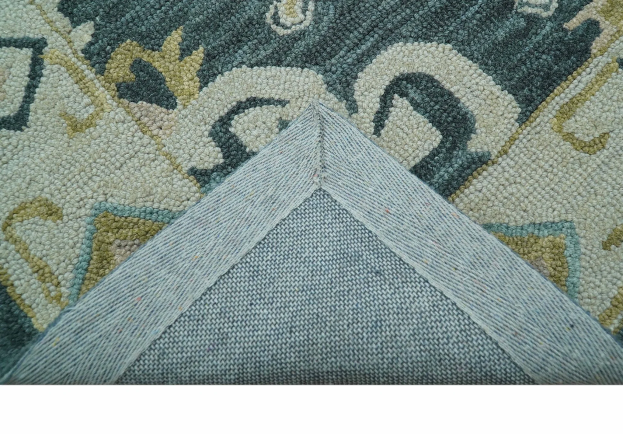 Taj Custom Made Teal Traditional Design Hand Tufted Wool Rug - Image 4
