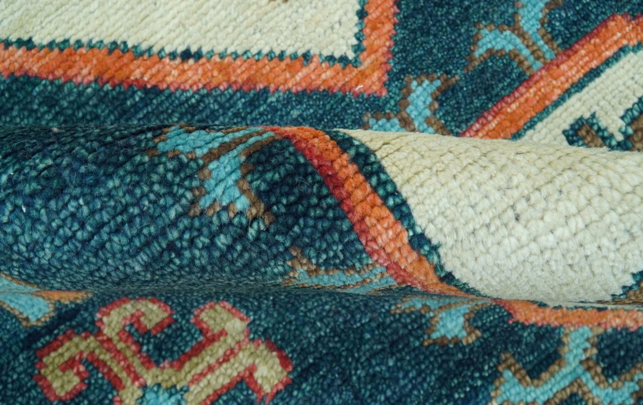 Custom Made Traditional Blue And Ivory Hand Knotted Wool Rug - Image 10