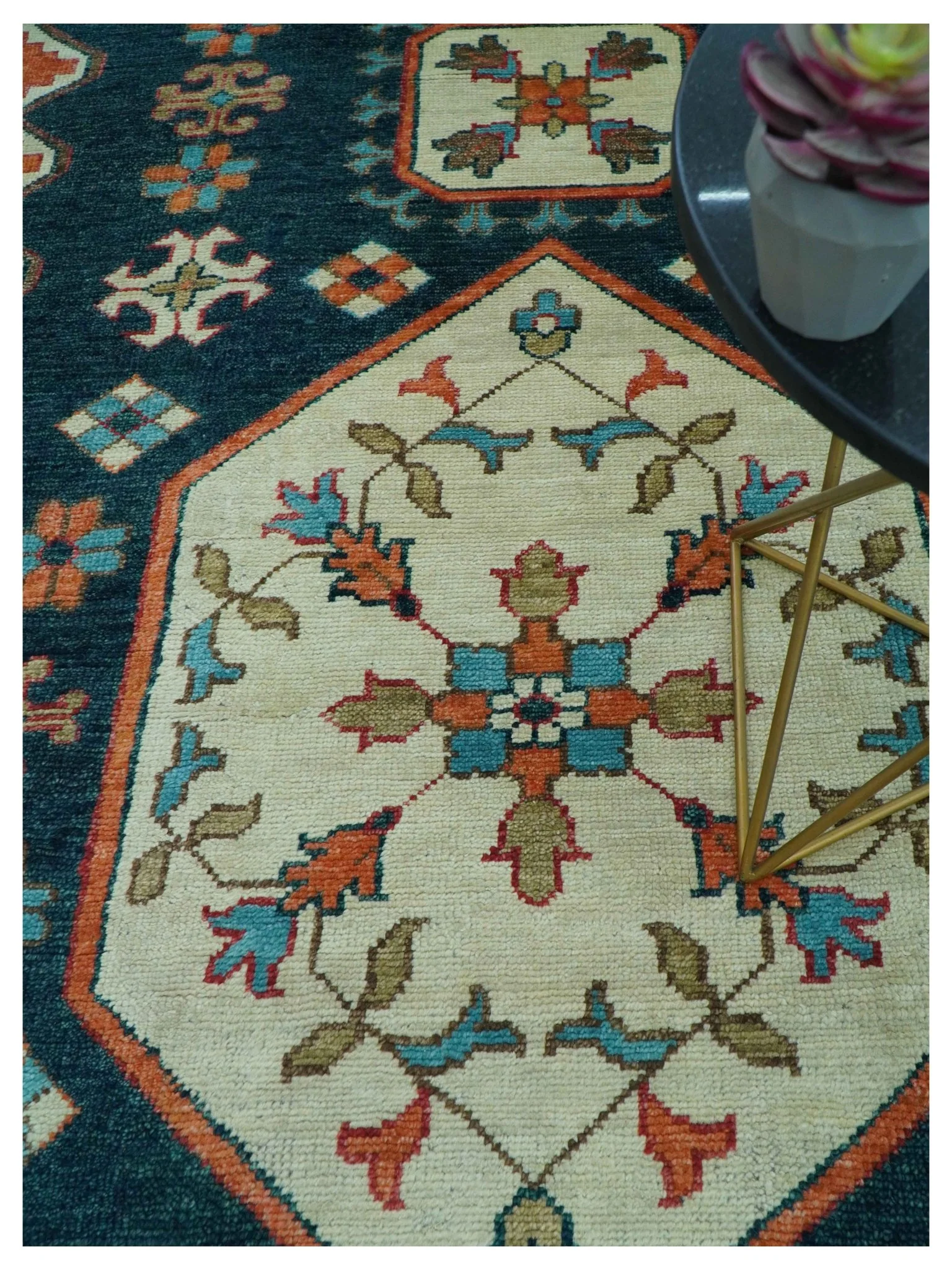 Custom Made Traditional Blue And Ivory Hand Knotted Wool Rug - Image 3