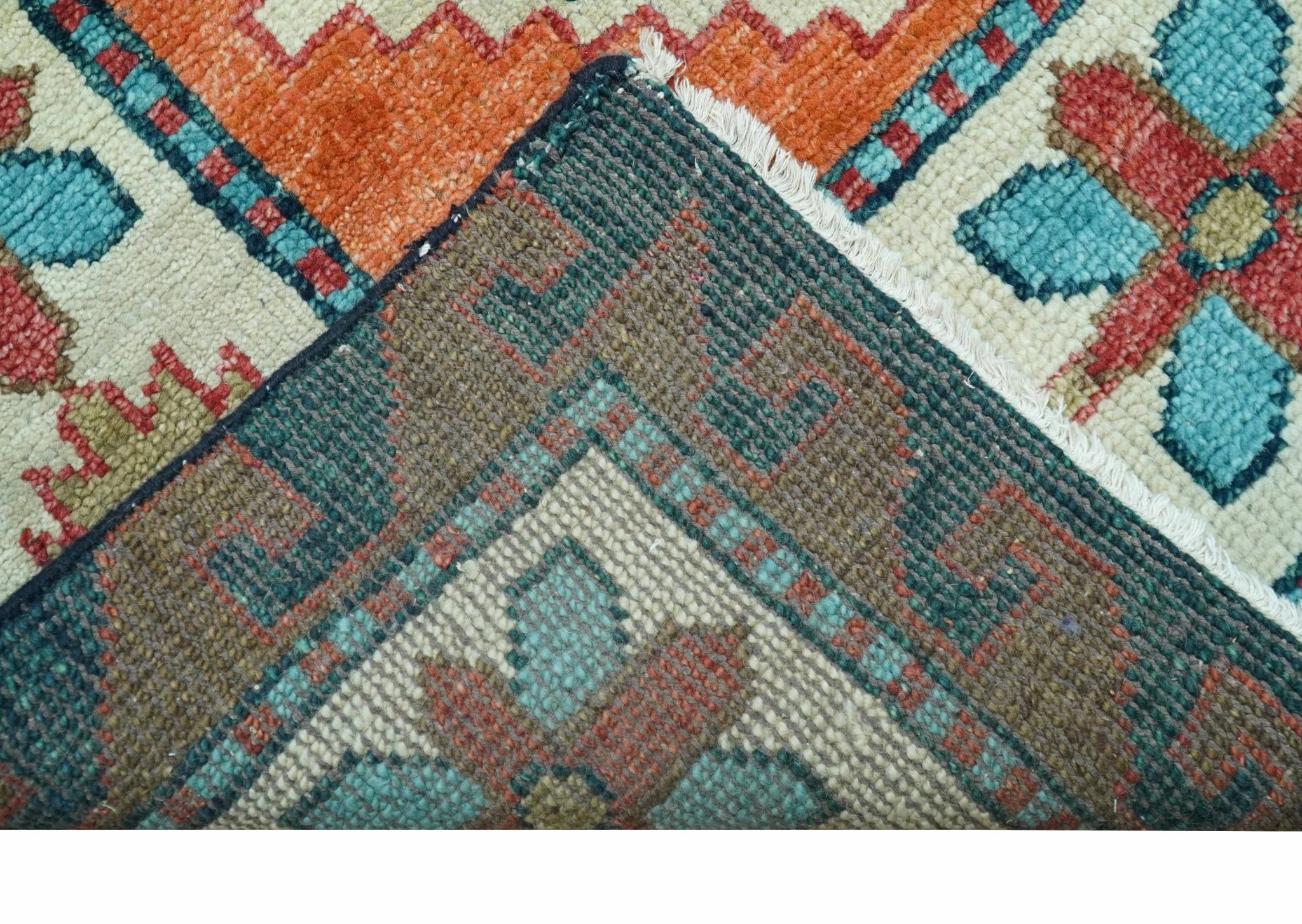 Custom Made Traditional Blue And Ivory Hand Knotted Wool Rug - Image 6
