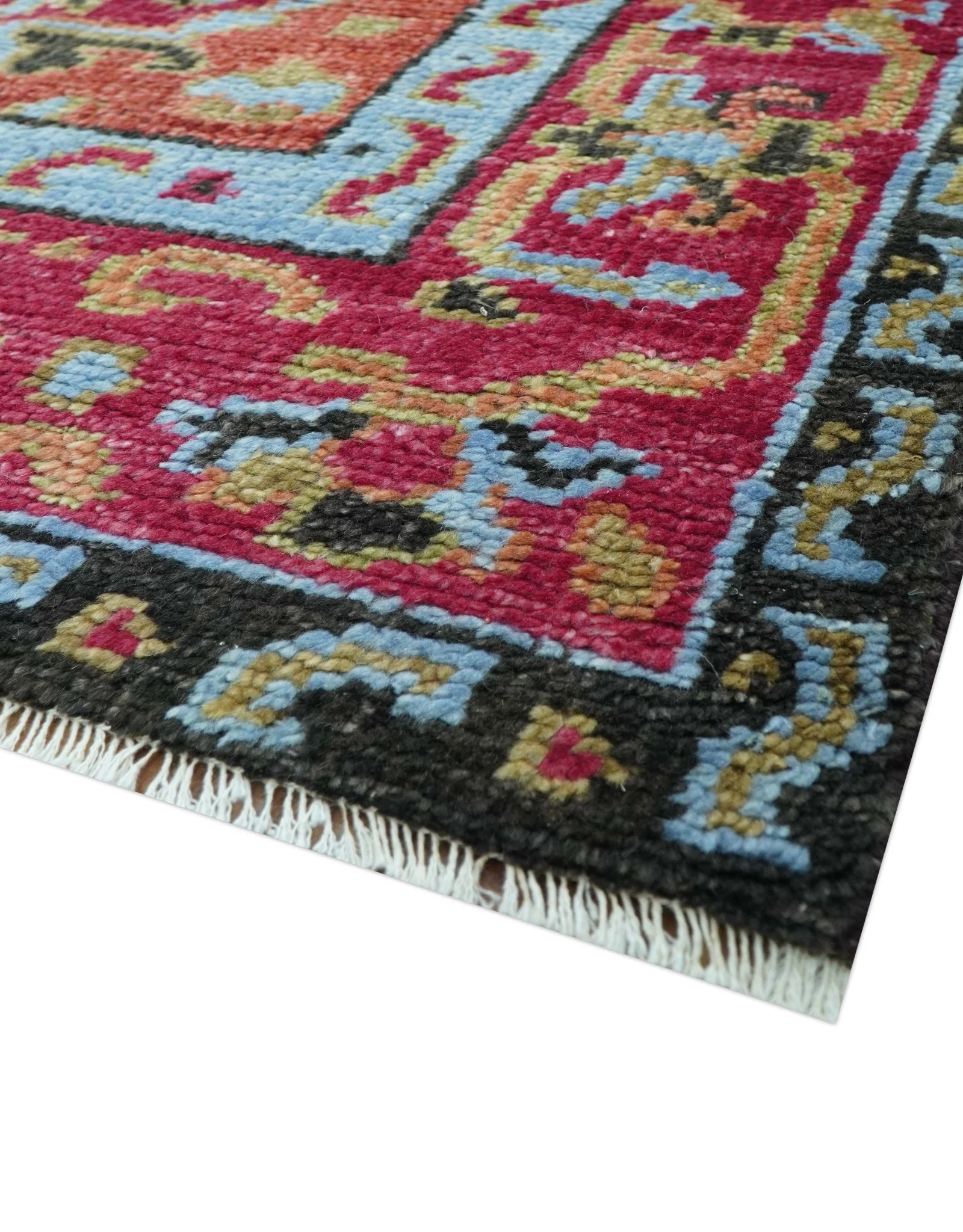 Custom Made Traditional Central Medallions Design Rust And Black Hand Knotted Wool Rug - Image 6