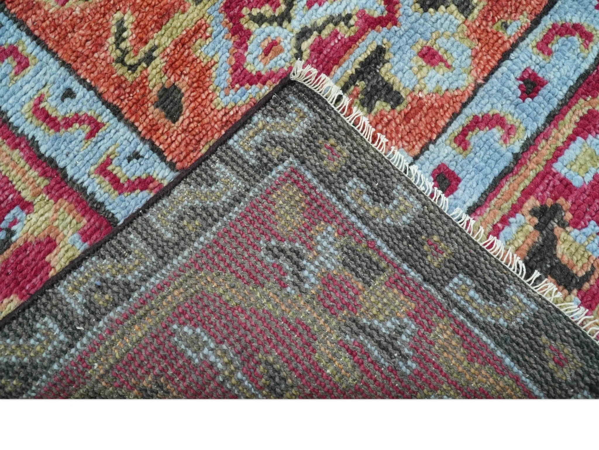 Custom Made Traditional Central Medallions Design Rust And Black Hand Knotted Wool Rug - Image 7