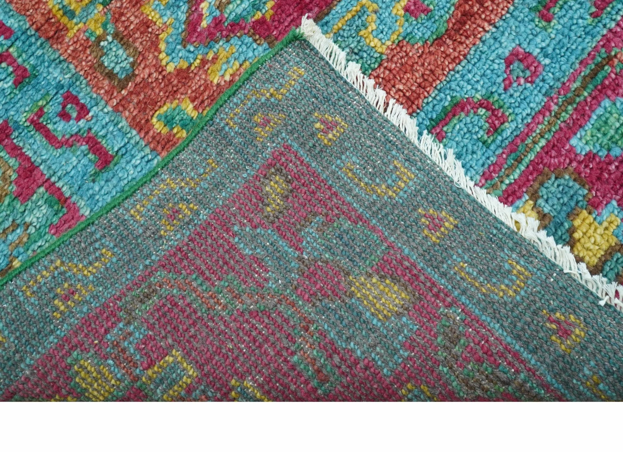 Custom Made Traditional Medallions Design Rust And Blue Hand Knotted Wool Rug - Image 7