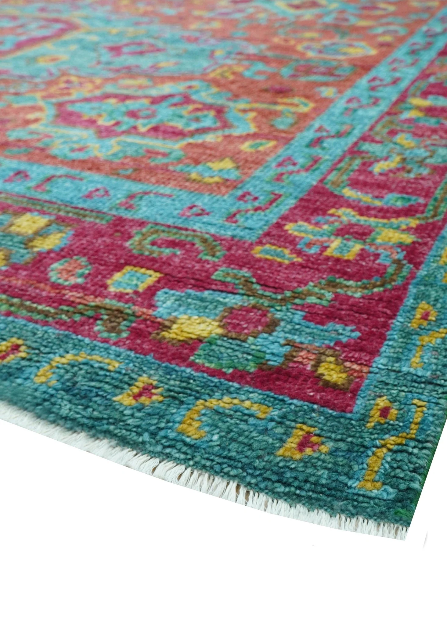 Custom Made Traditional Medallions Design Rust And Blue Hand Knotted Wool Rug - Image 8