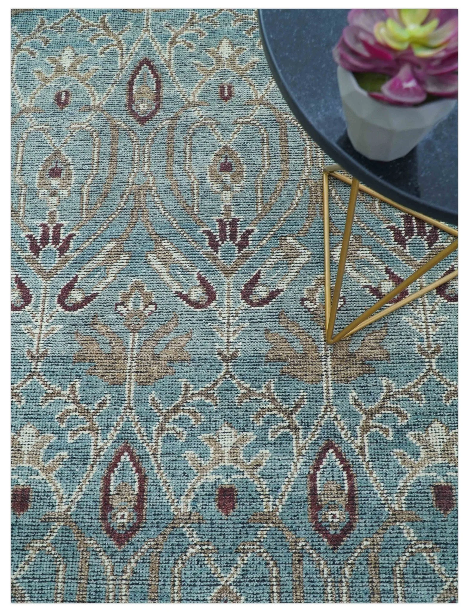 Crown Custom Made Traditional Design Blue Hand Knotted Wool Rug - Image 3