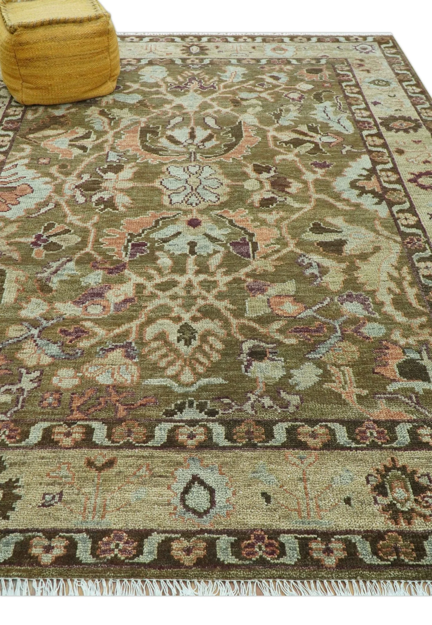 Custom Made Traditional Design Brown And Beige Hand Knotted wool area rug - Image 10