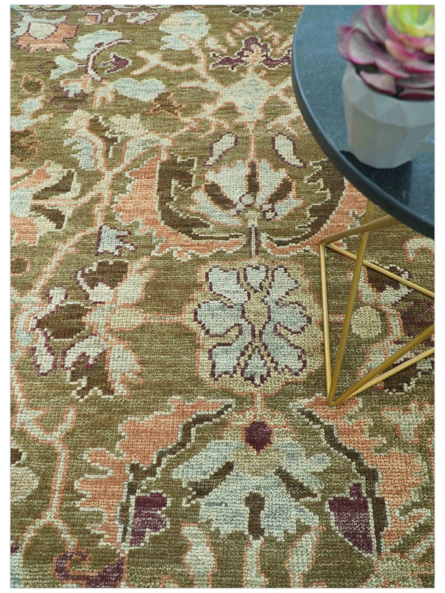 Custom Made Traditional Design Brown And Beige Hand Knotted wool area rug - Image 2