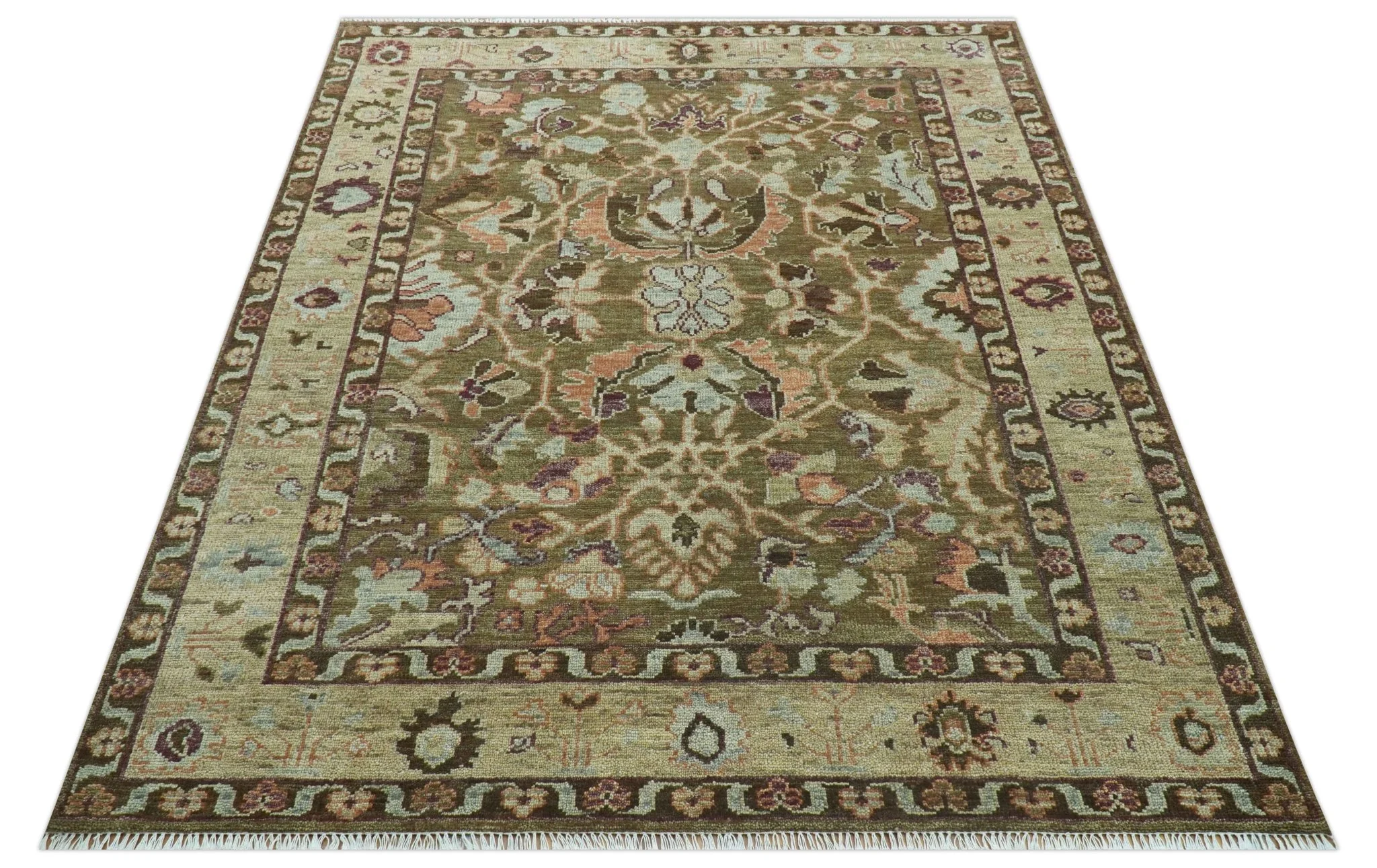 Custom Made Traditional Design Brown And Beige Hand Knotted wool area rug - Image 3