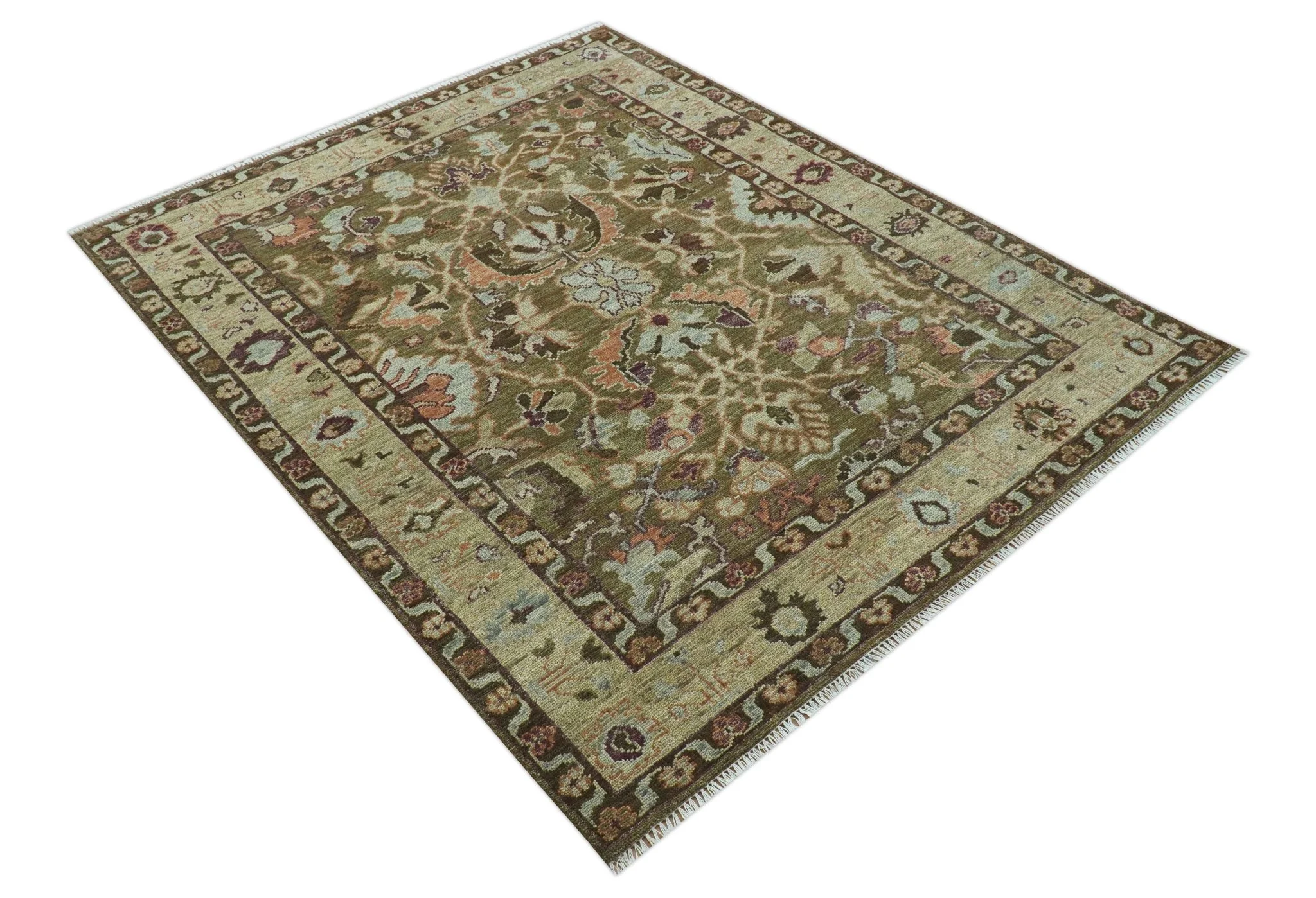 Custom Made Traditional Design Brown And Beige Hand Knotted wool area rug - Image 4
