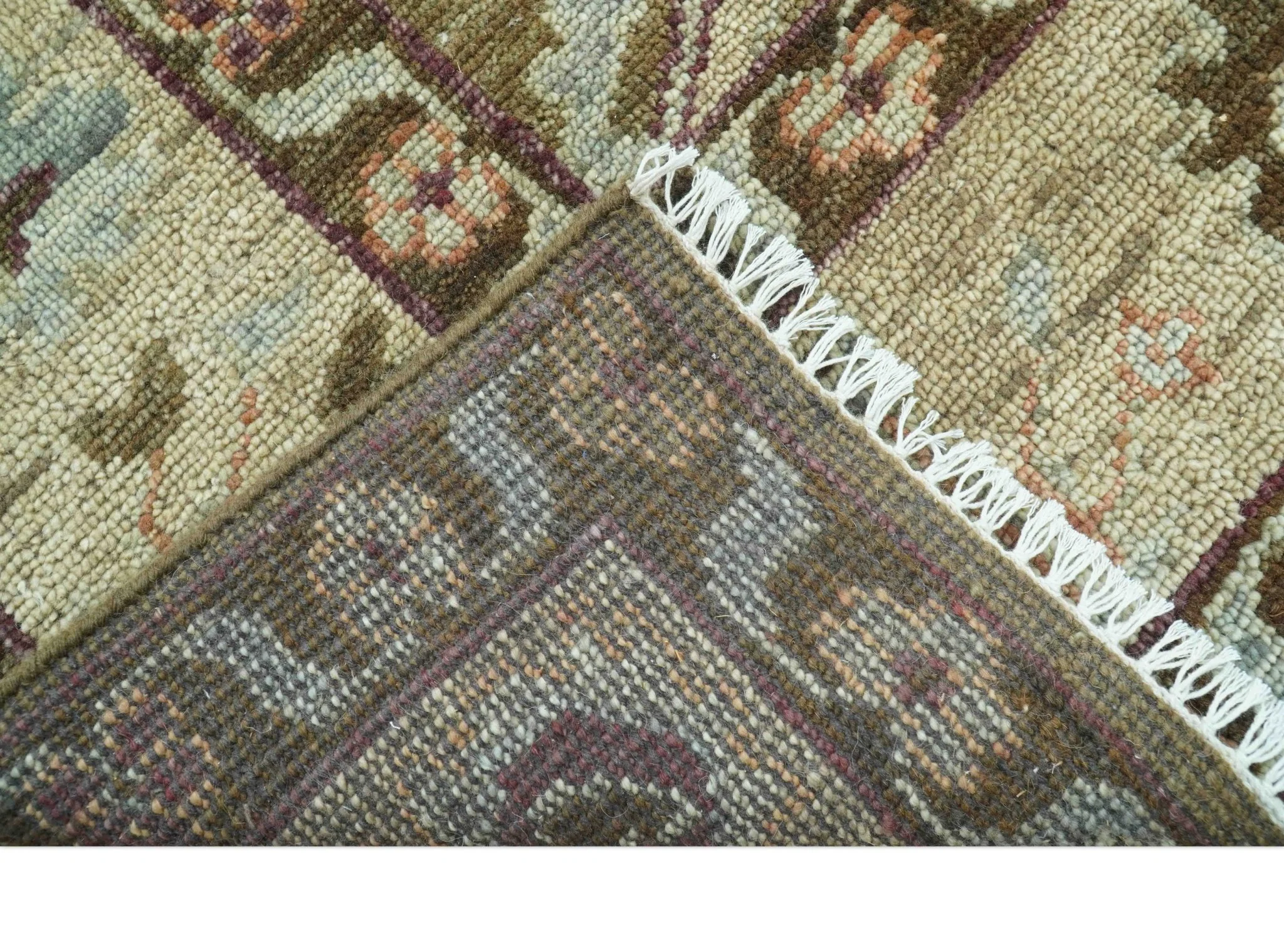 Custom Made Traditional Design Brown And Beige Hand Knotted wool area rug - Image 5
