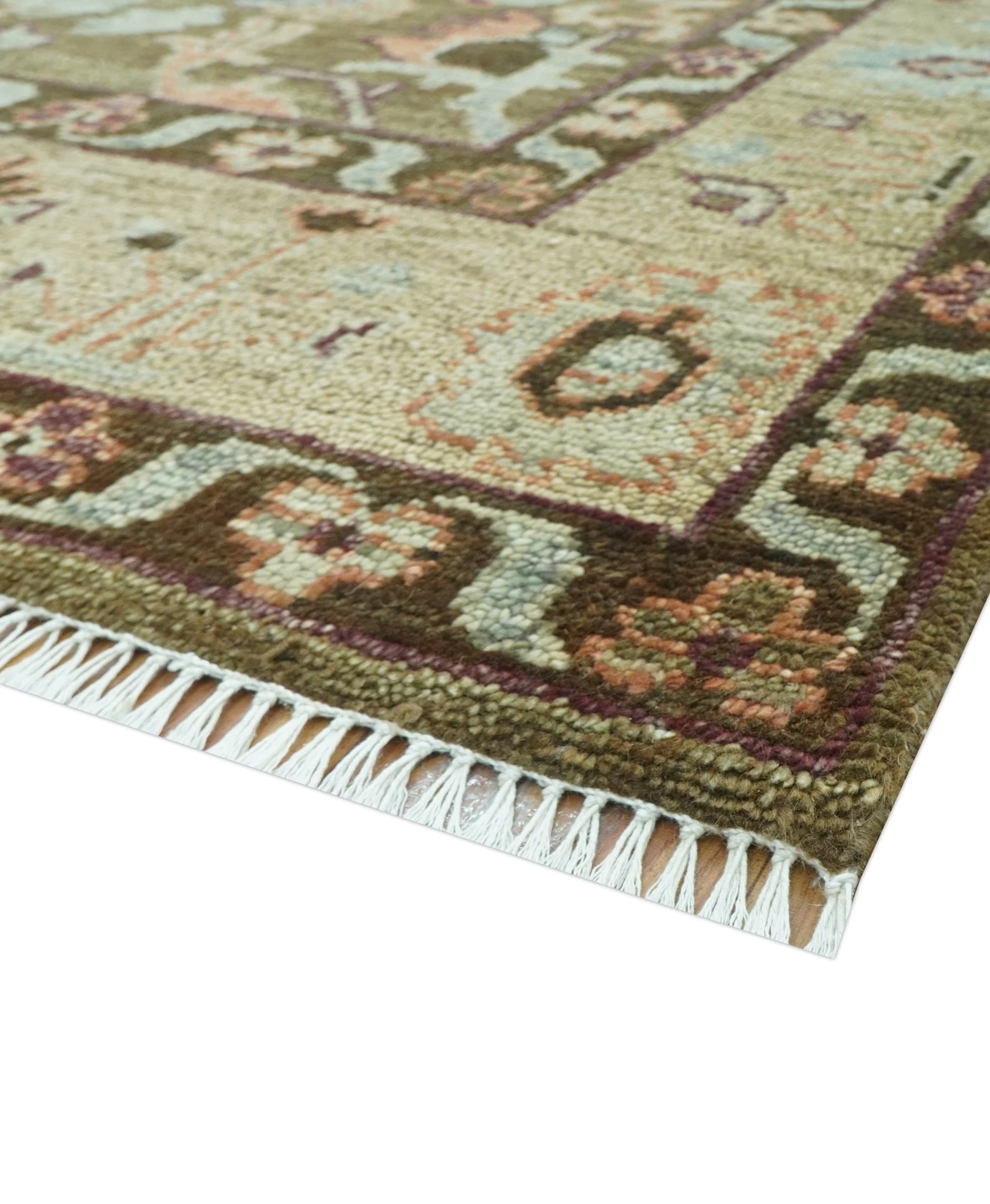 Custom Made Traditional Design Brown And Beige Hand Knotted wool area rug - Image 6