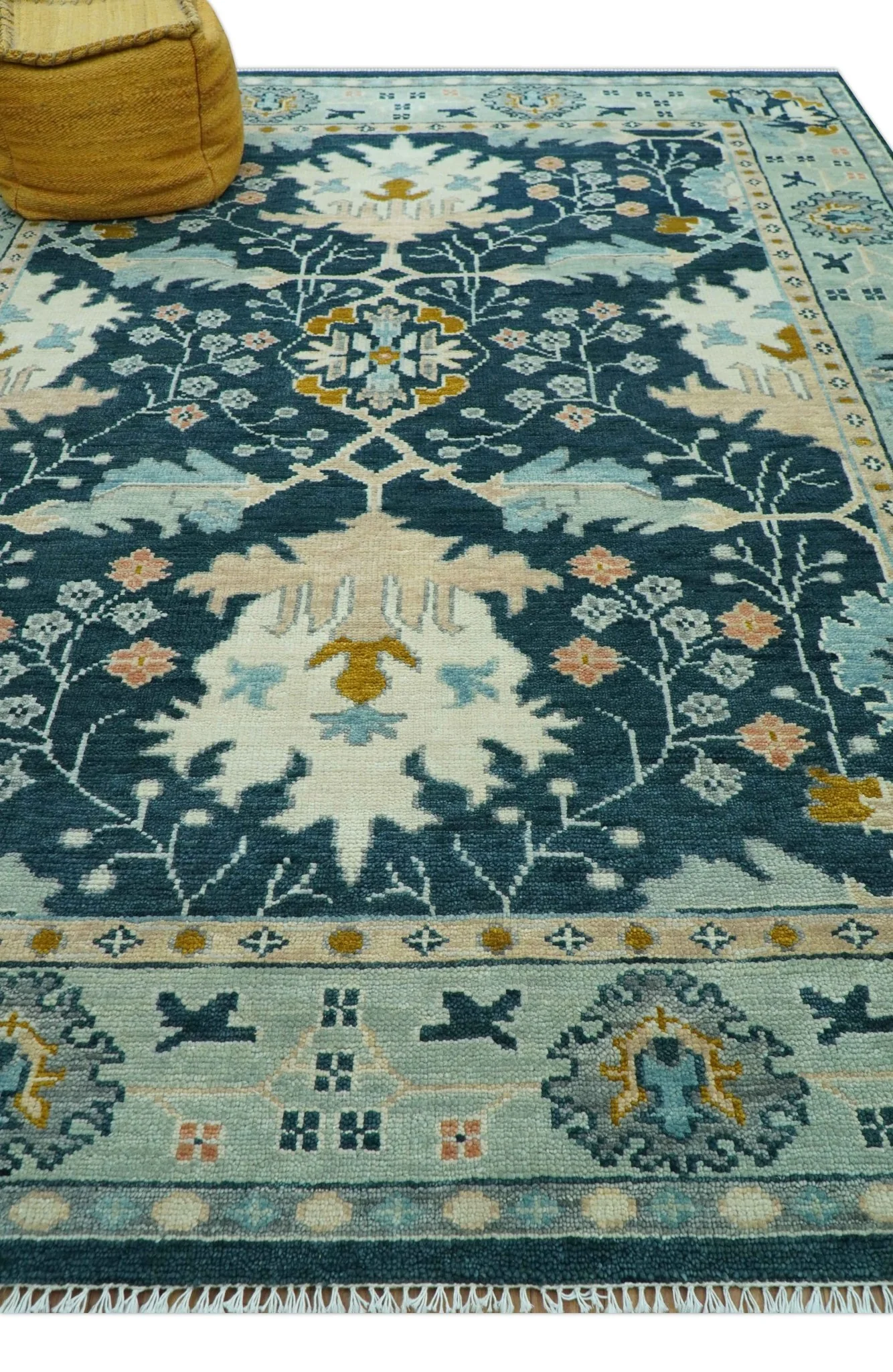 Custom Made Traditional Donegal Design Blue Hand Knotted wool area rug - Image 10