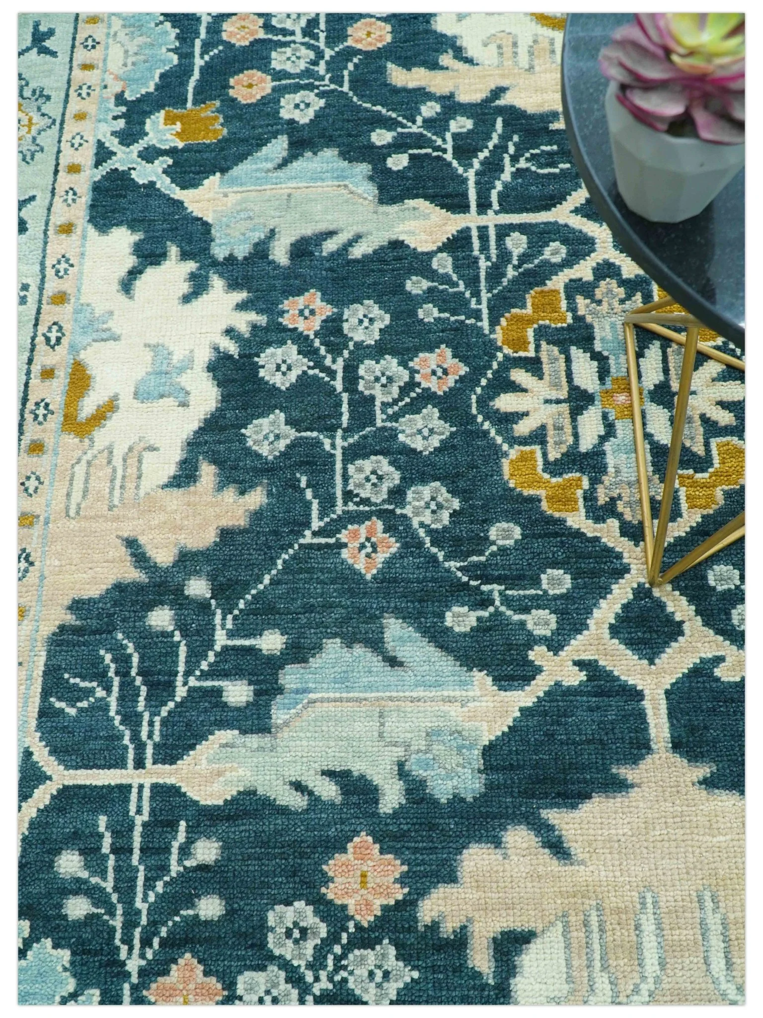 Custom Made Traditional Donegal Design Blue Hand Knotted wool area rug - Image 2
