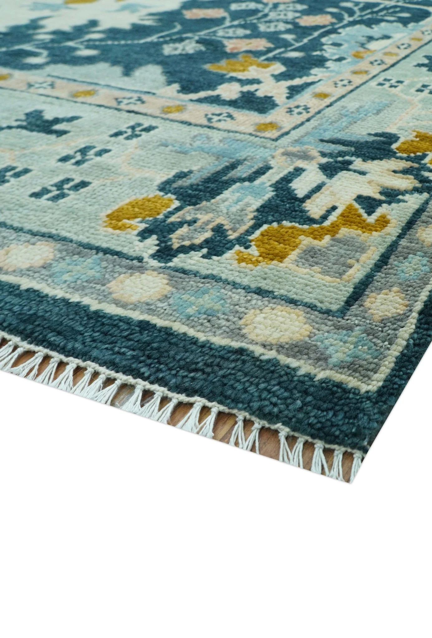 Custom Made Traditional Donegal Design Blue Hand Knotted wool area rug - Image 6