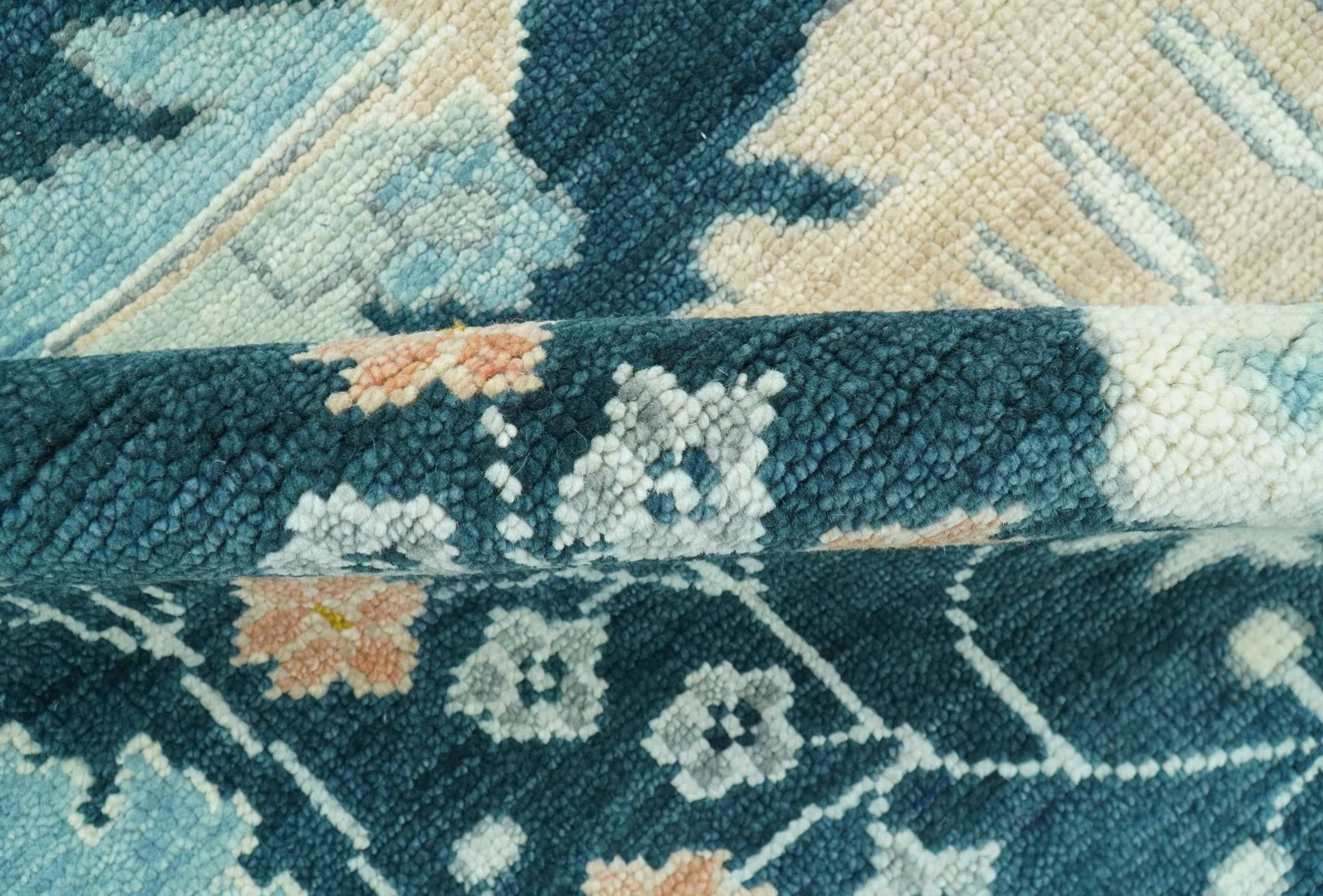 Custom Made Traditional Donegal Design Blue Hand Knotted wool area rug - Image 9