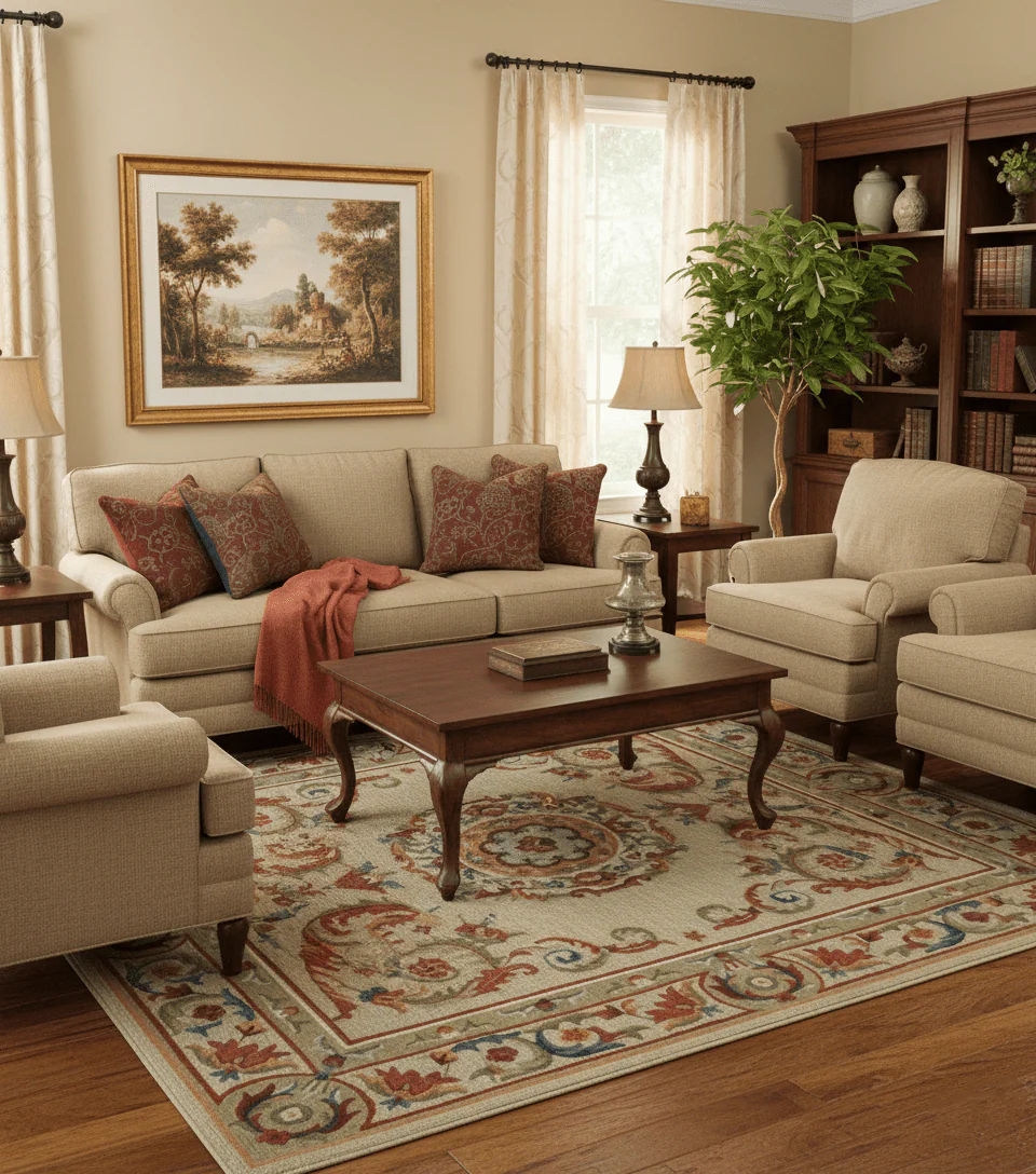 Custom Made Traditional Aubusson Design Beige And Brown Hand Tufted Wool Area Rug - Image 2