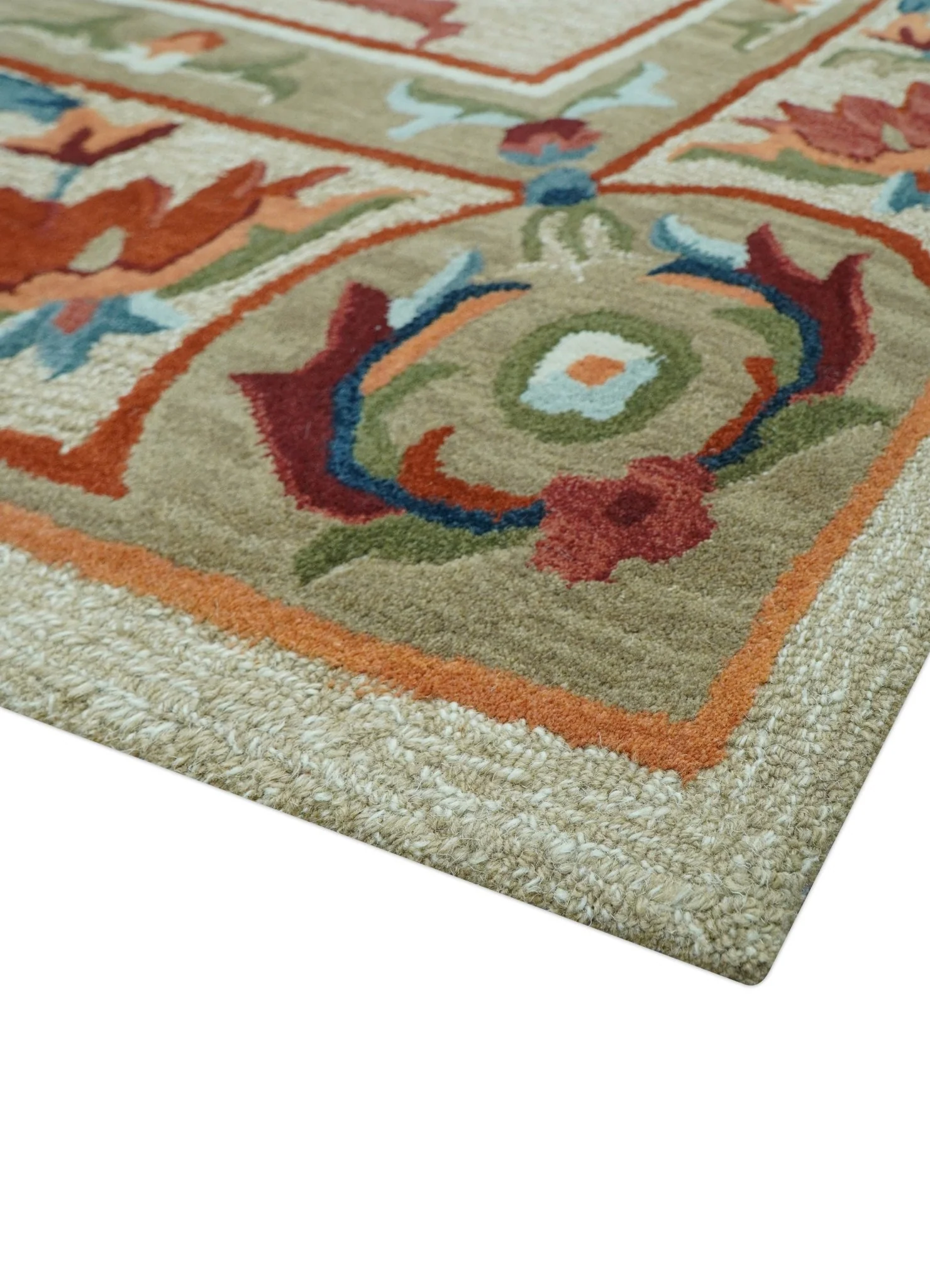 Custom Made Traditional Aubusson Design Beige And Brown Hand Tufted Wool Area Rug - Image 8