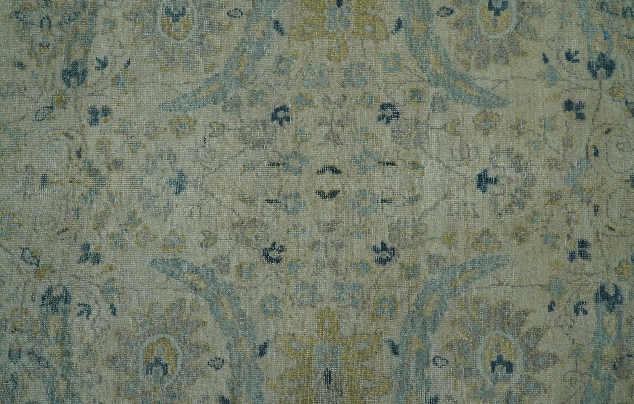 Custom Made Traditional Distressed Blue And Beige Hand Knotted wool area rug - Image 5