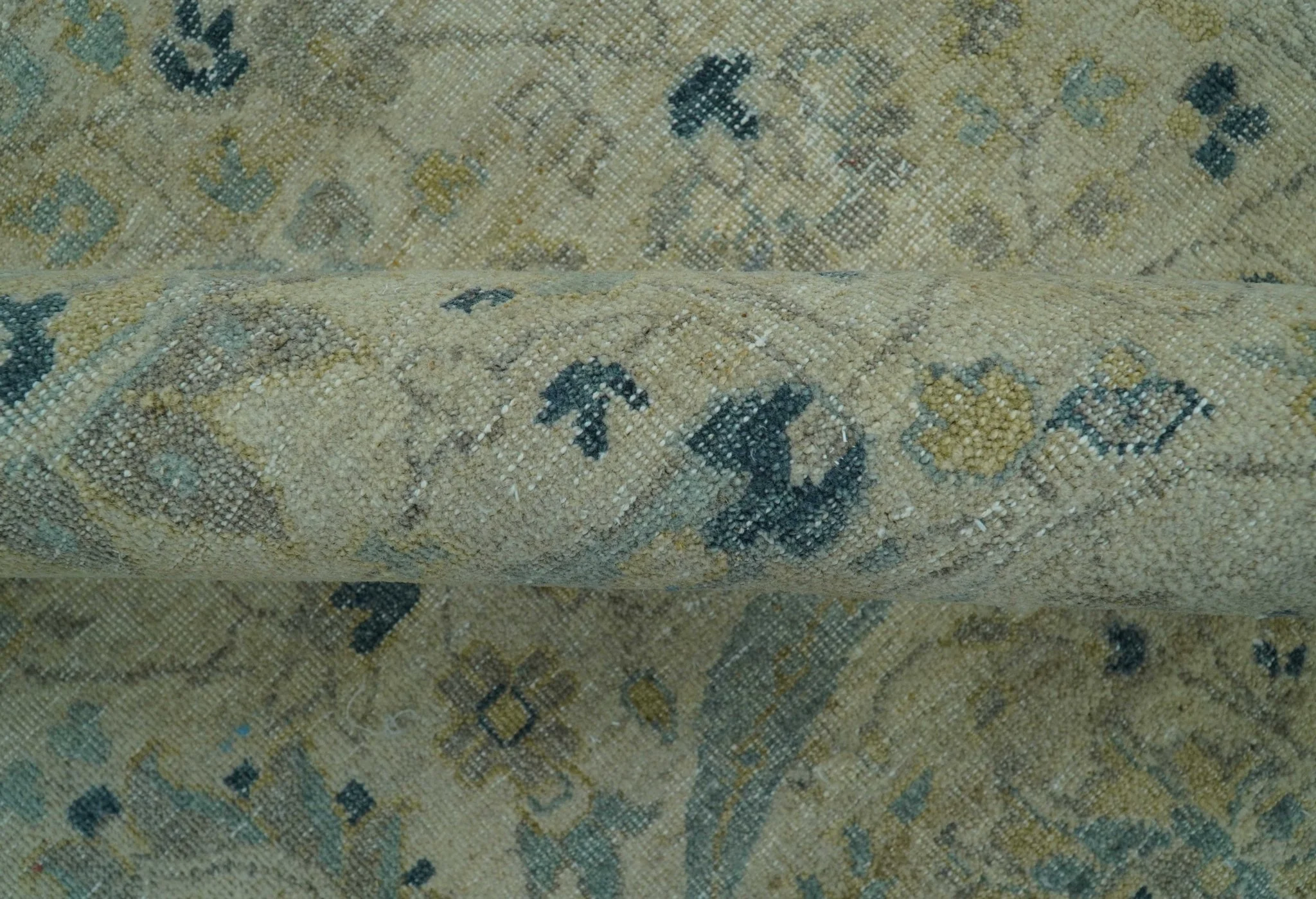 Custom Made Traditional Distressed Blue And Beige Hand Knotted wool area rug - Image 6