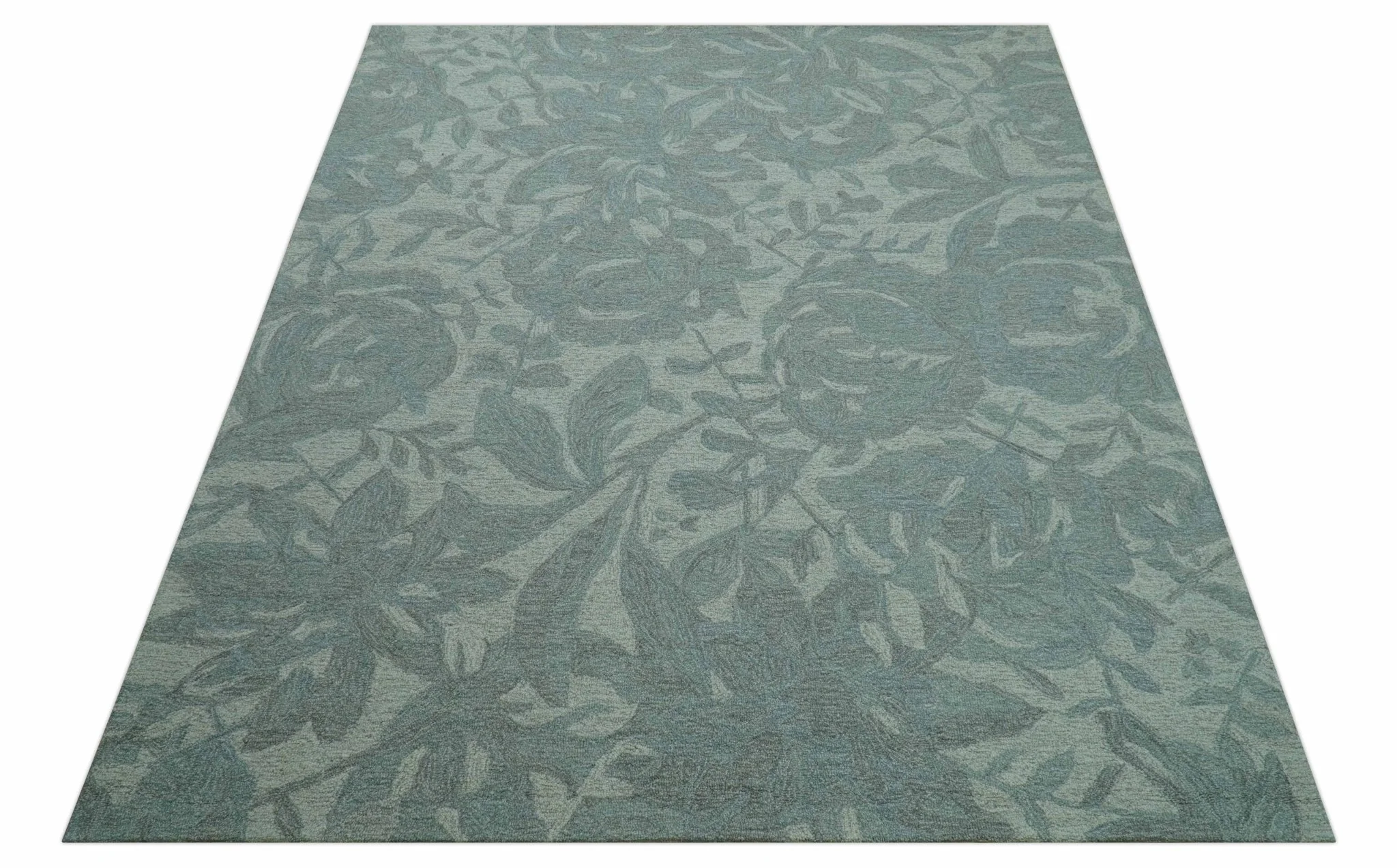 Custom Made Traditional Floral Design Silver And Blue Hand Tufted Wool Area Rug - Image 10