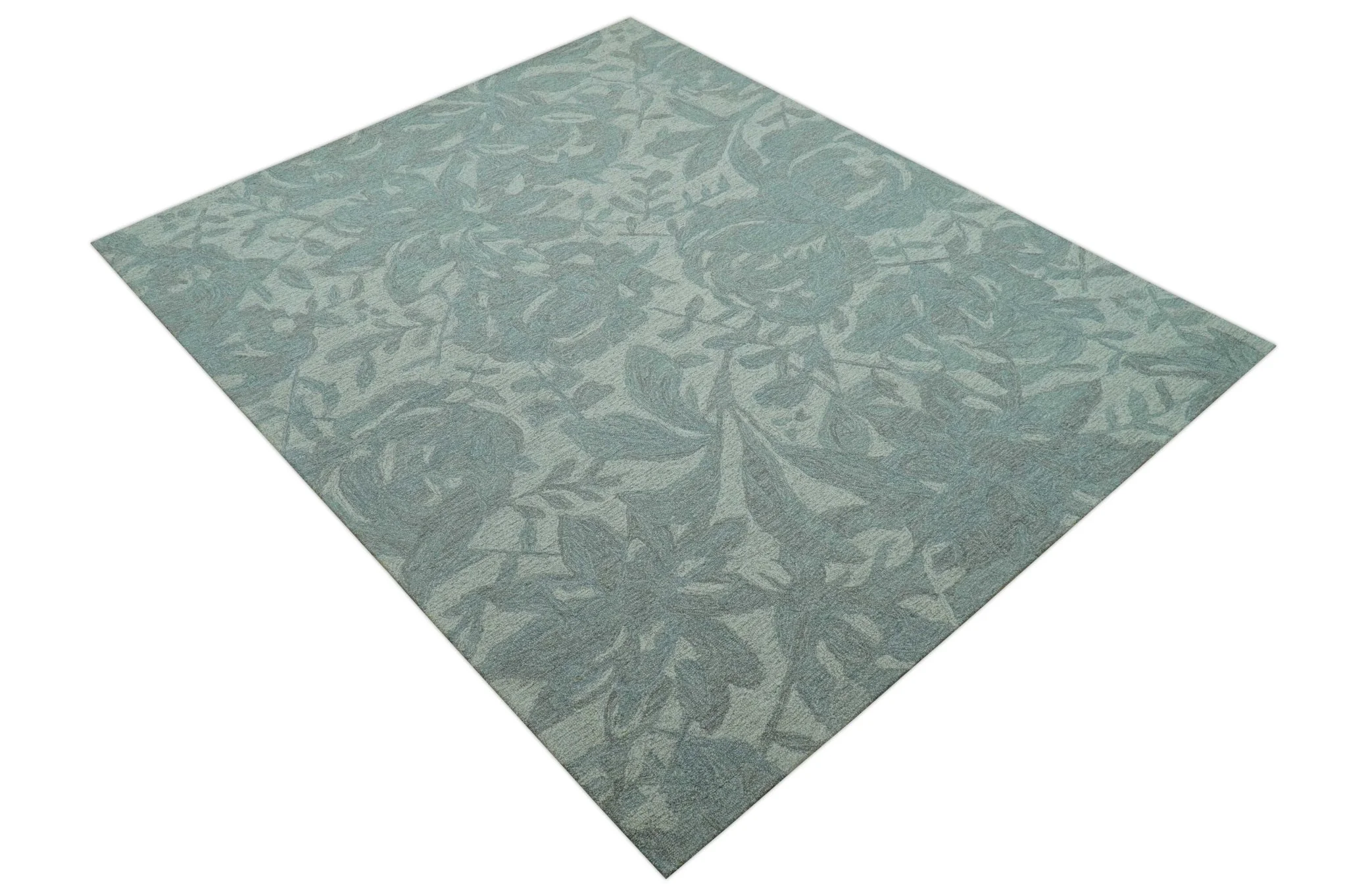 Custom Made Traditional Floral Design Silver And Blue Hand Tufted Wool Area Rug - Image 11