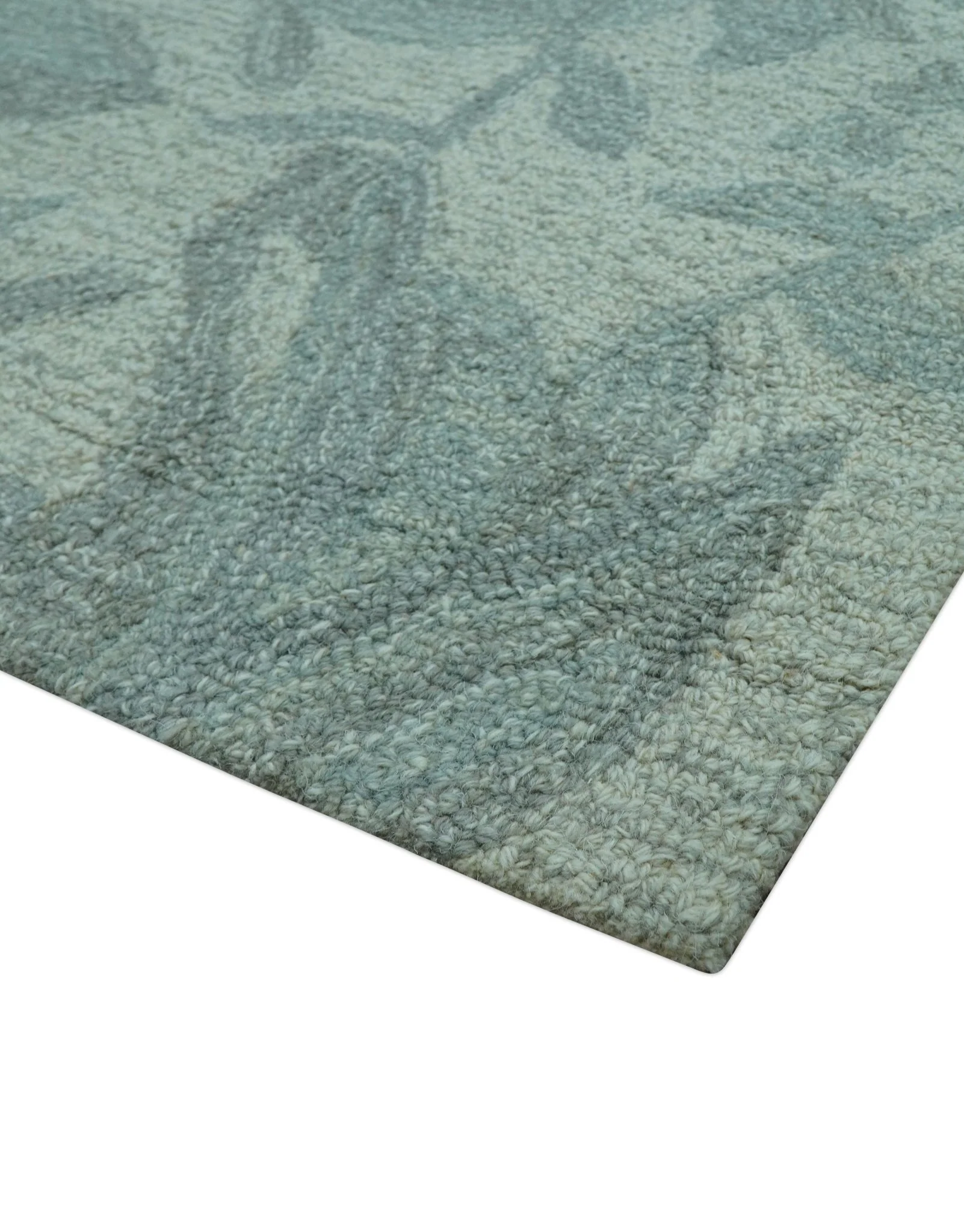 Custom Made Traditional Floral Design Silver And Blue Hand Tufted Wool Area Rug - Image 3