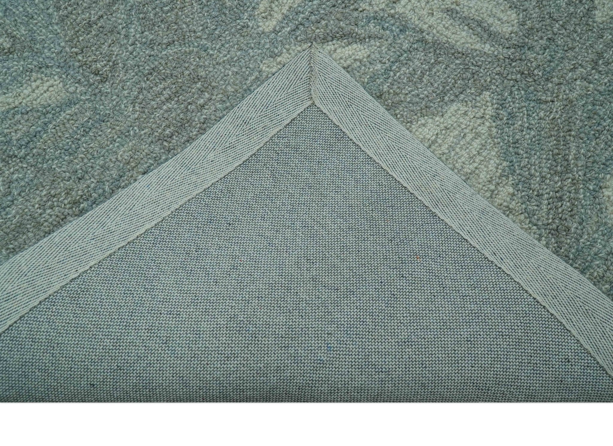Custom Made Traditional Floral Design Silver And Blue Hand Tufted Wool Area Rug - Image 4