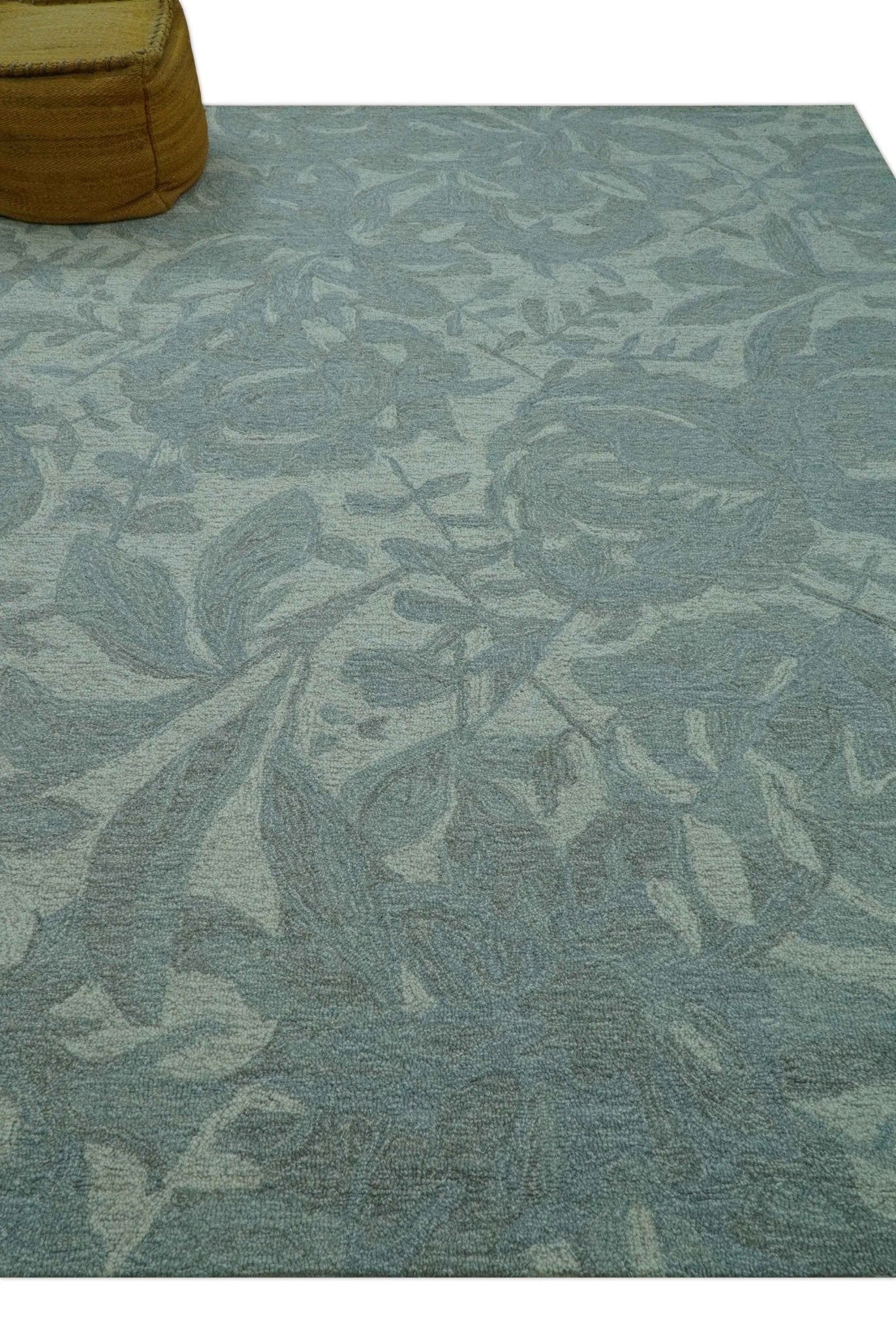 Custom Made Traditional Floral Design Silver And Blue Hand Tufted Wool Area Rug - Image 9