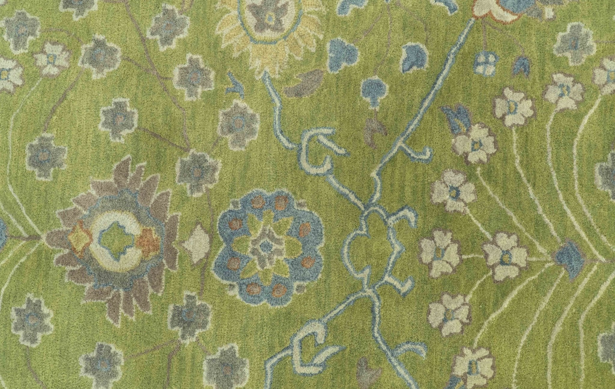 Custom Made Traditional Floral Design Green And Blue Hand Tufted wool Area Rug - Image 5