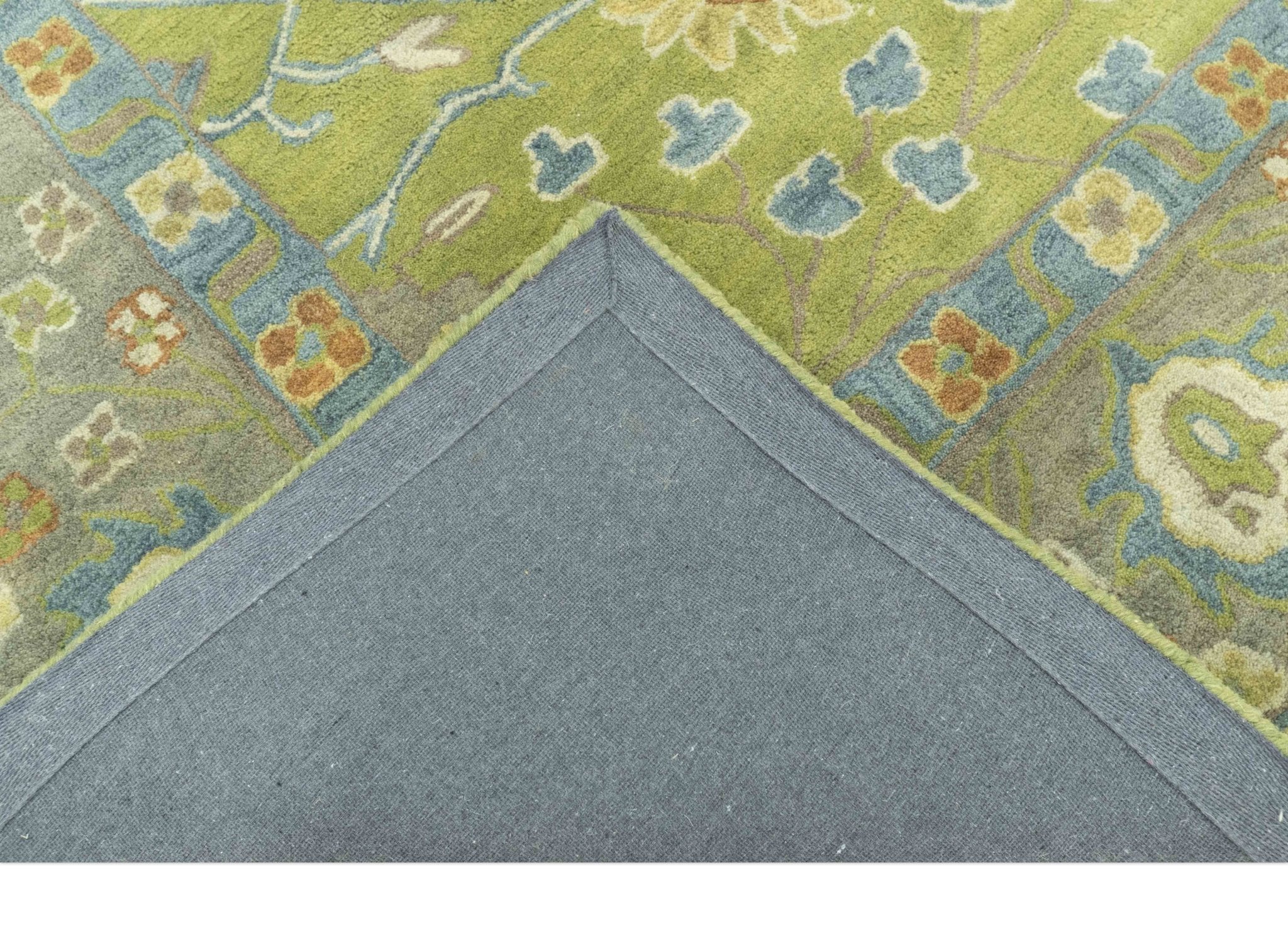 Custom Made Traditional Floral Design Green And Blue Hand Tufted wool Area Rug - Image 7