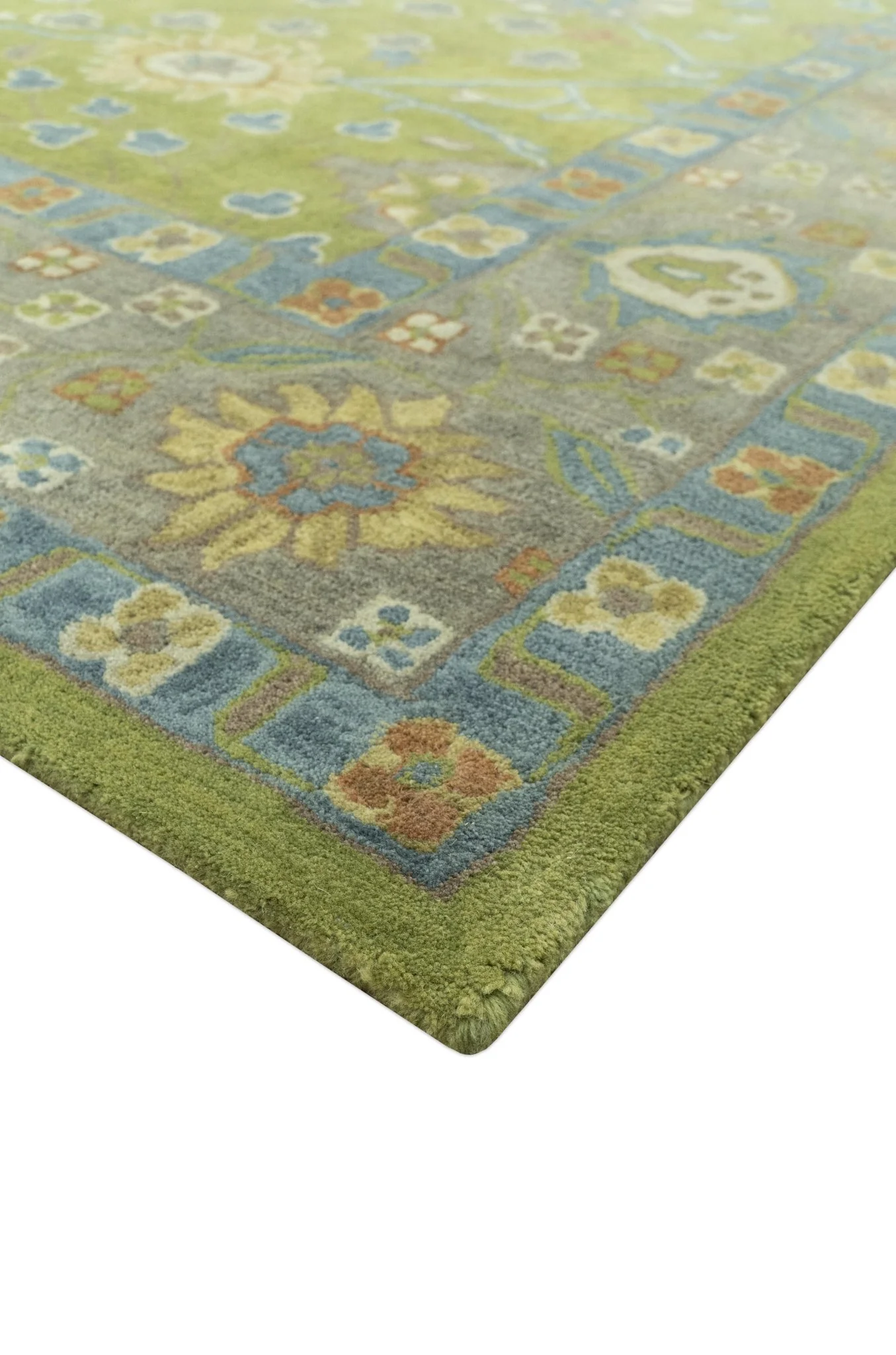 Custom Made Traditional Floral Design Green And Blue Hand Tufted wool Area Rug - Image 9