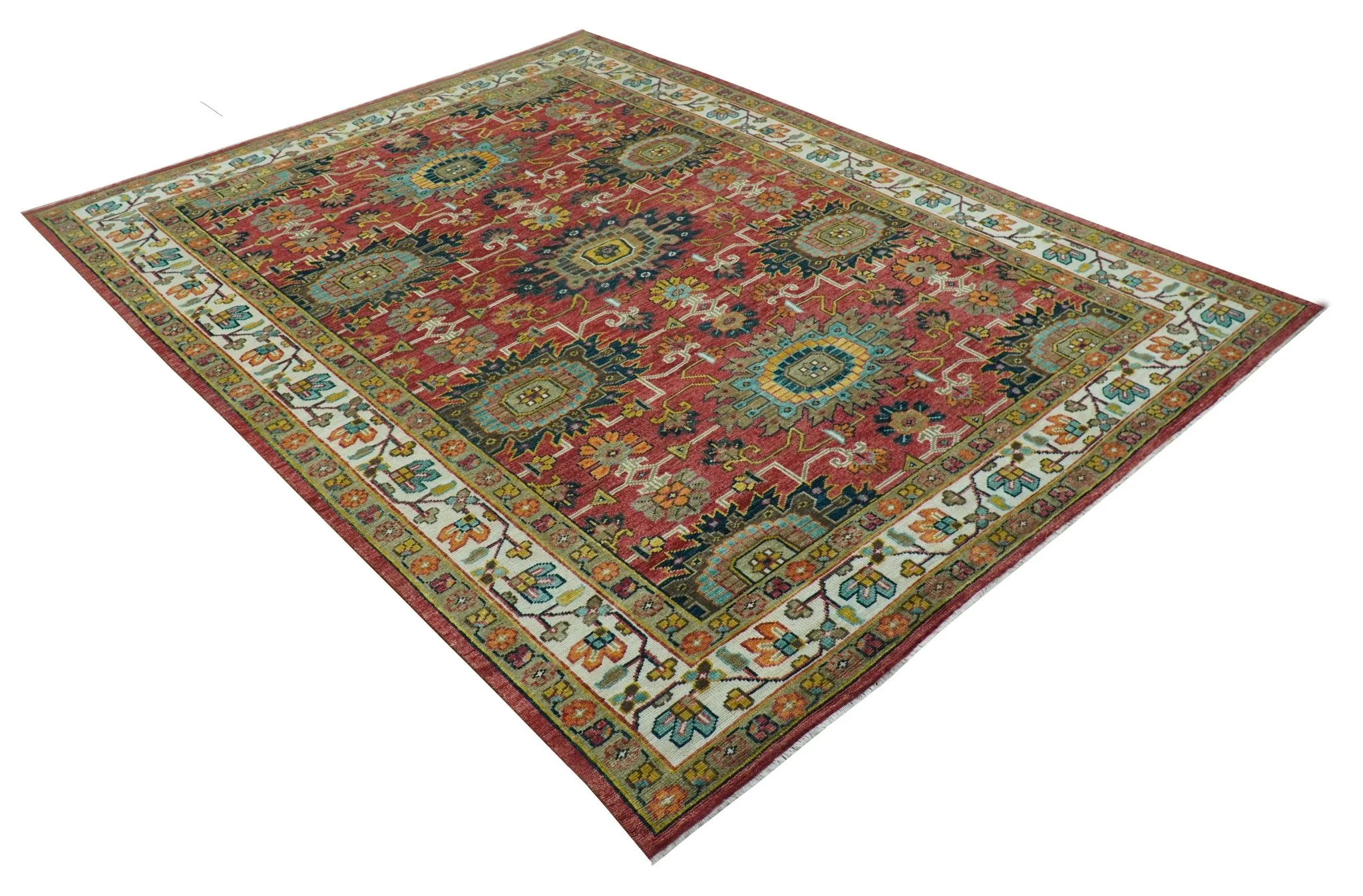 Custom Made Traditional Motifs Design Rust And Ivory Hand Knotted Wool Rug - Image 11
