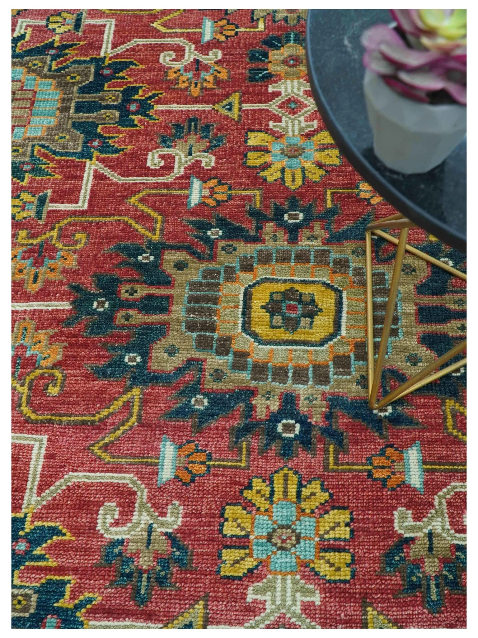 Custom Made Traditional Motifs Design Rust And Ivory Hand Knotted Wool Rug - Image 3