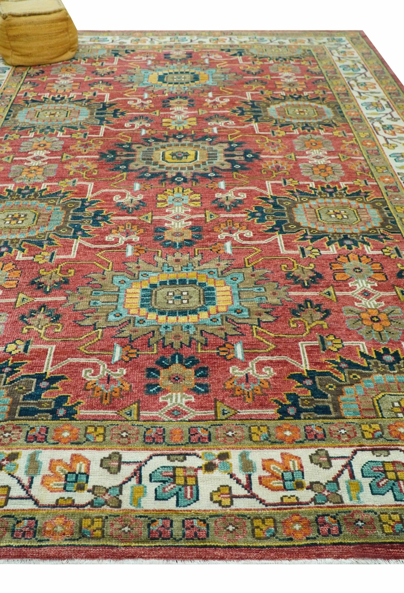 Custom Made Traditional Motifs Design Rust And Ivory Hand Knotted Wool Rug - Image 4
