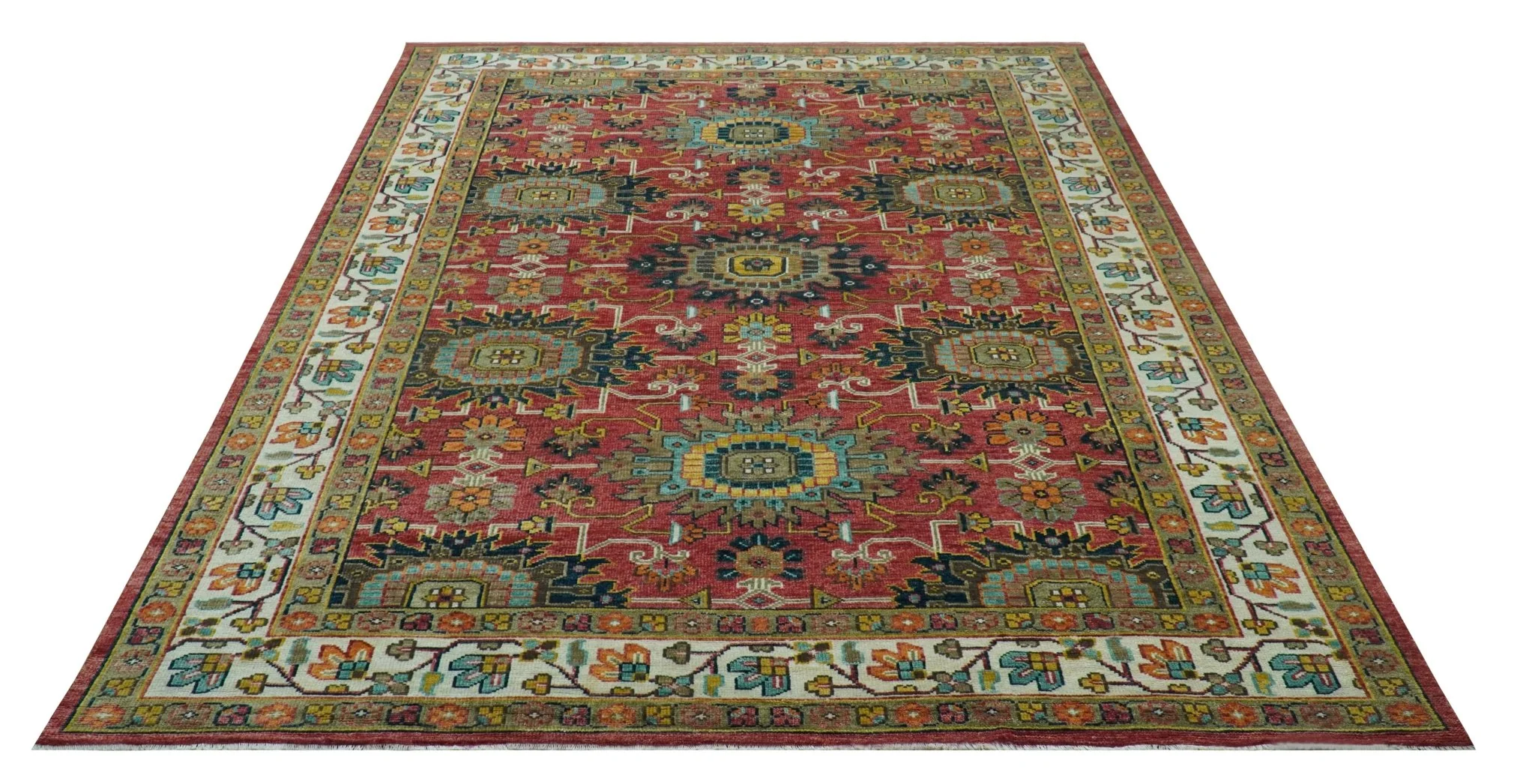 Custom Made Traditional Motifs Design Rust And Ivory Hand Knotted Wool Rug - Image 5