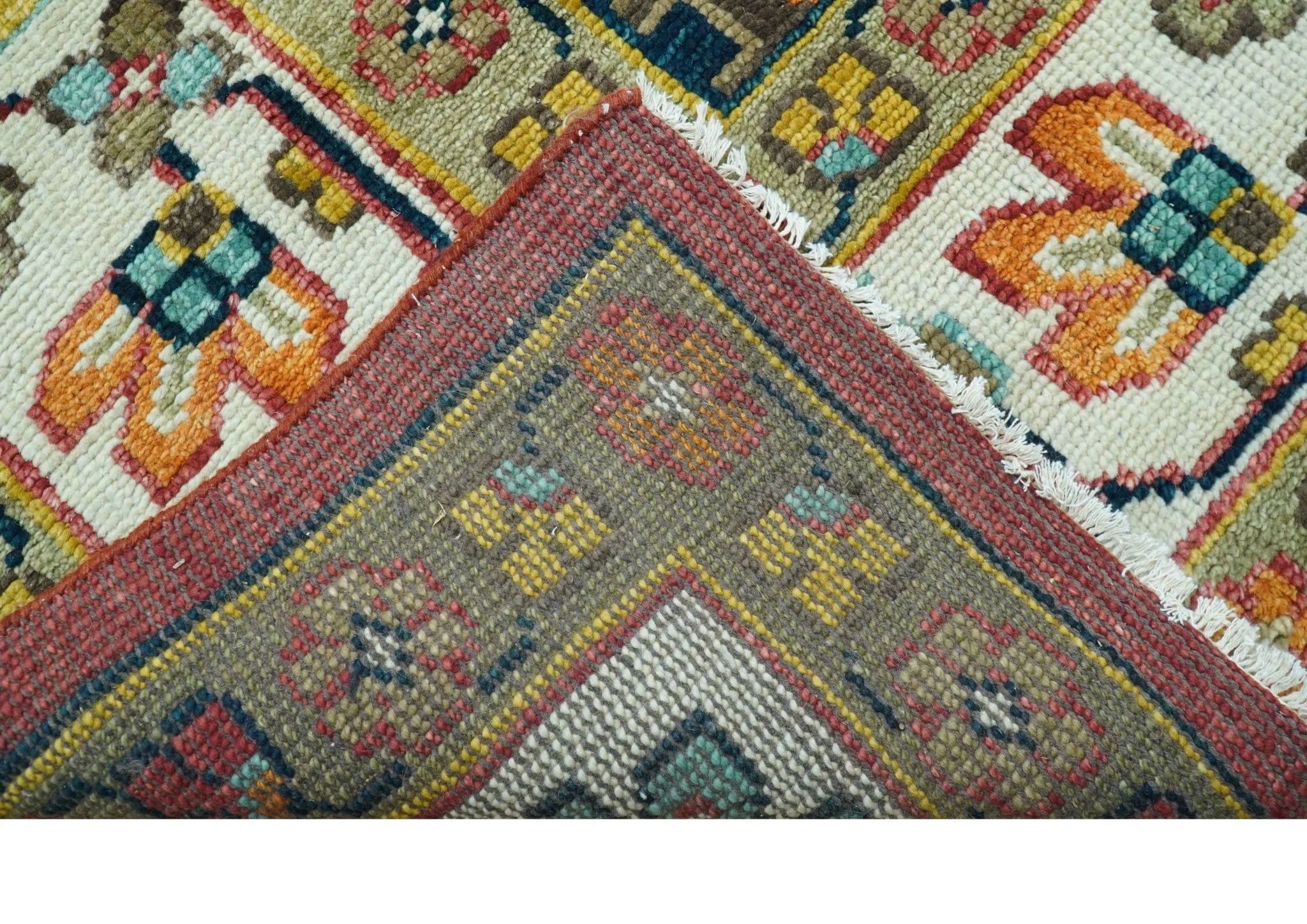 Custom Made Traditional Motifs Design Rust And Ivory Hand Knotted Wool Rug - Image 6