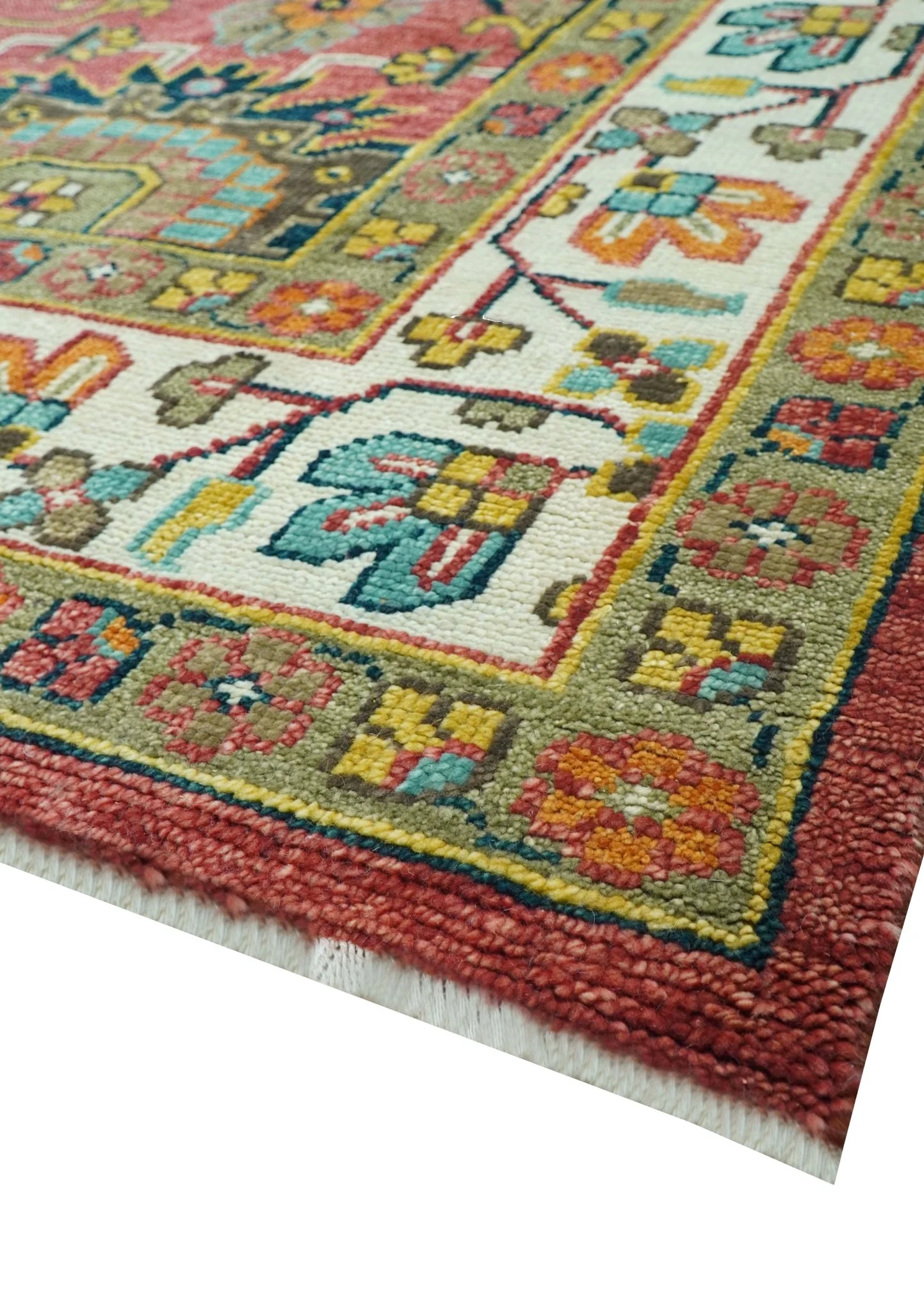 Custom Made Traditional Motifs Design Rust And Ivory Hand Knotted Wool Rug - Image 7